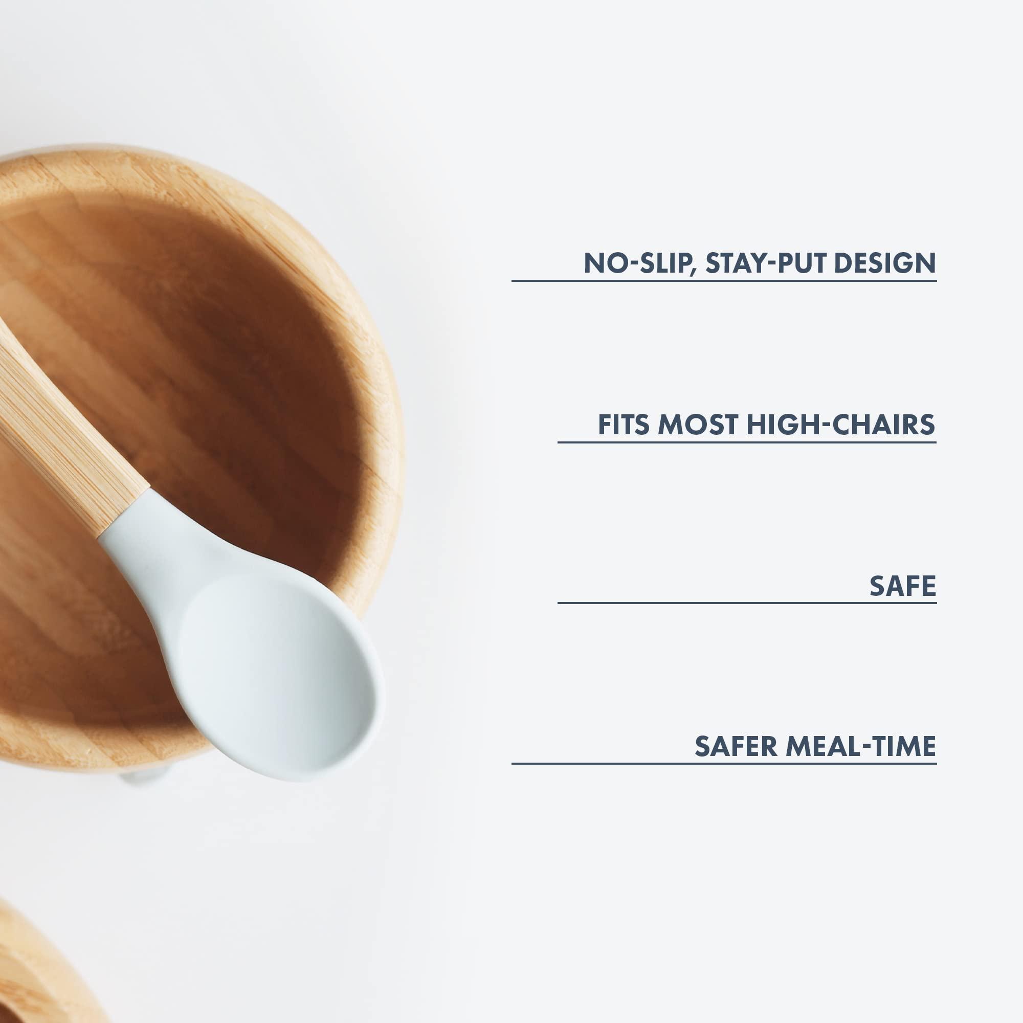 Avanchy Avanchy Bamboo Baby Bowl with Spoon and Removable Silicone Suction Base Non-Toxic, BPA-Free Feeding Bowl for Babies and Toddlers Natural Bamboo Suction Bowl, Blue