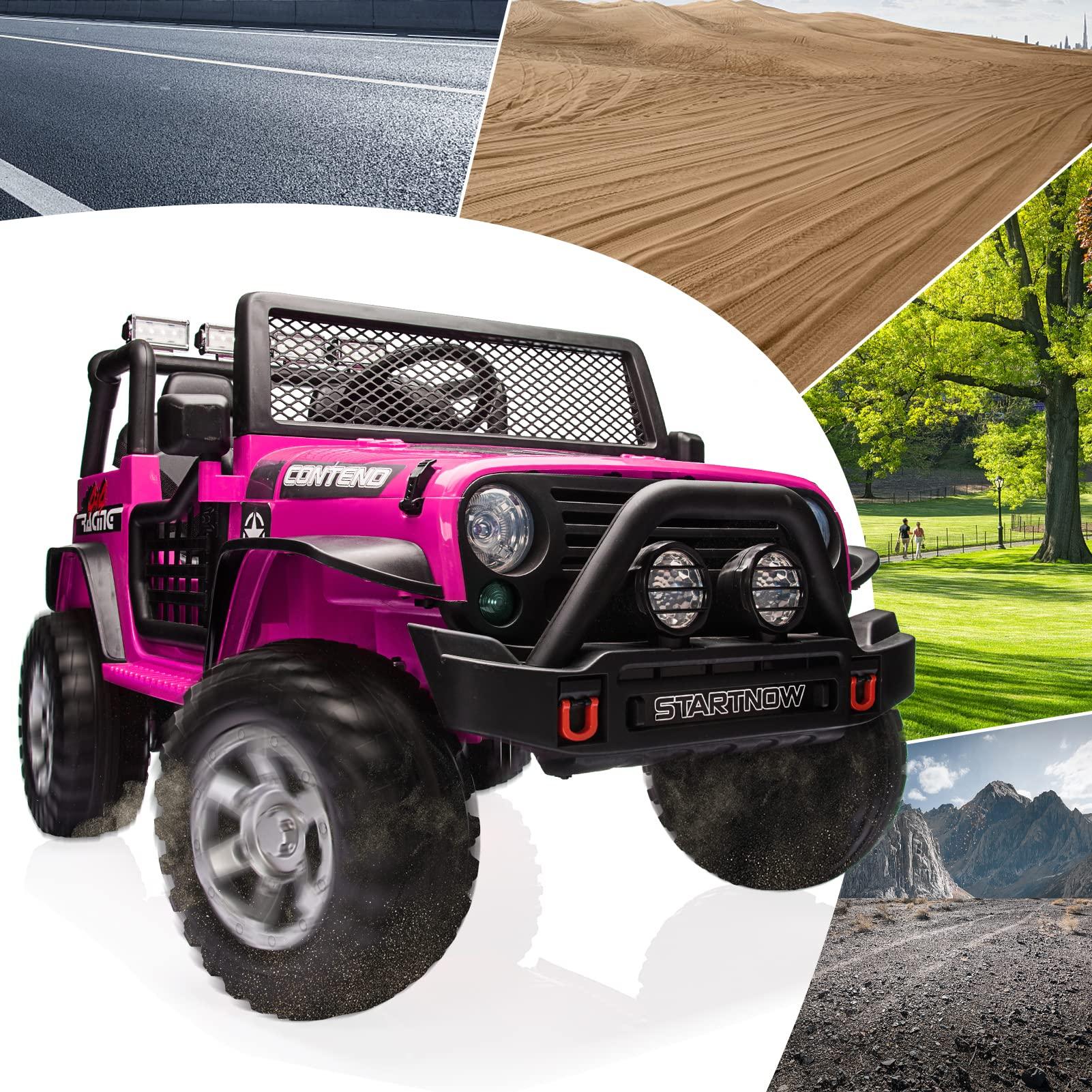 HOMFAMILIA HOMFAMILIA 2 Seater Kids Ride On Truck, 12V Battery Powered Electric Vehicle Car for 2 Kids, w/Spring Suspension, Remote Control, 3 Speeds, Music, LED Lights, Pink