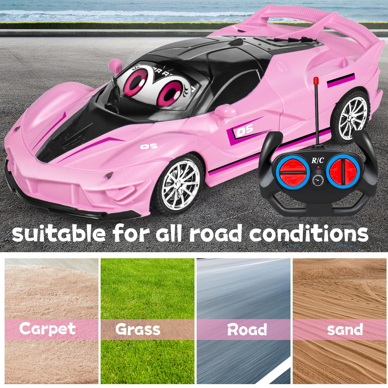 YongnKids Remote Control Car for Girls Kids, Pink RC Cars for Girls, RC Racing Toy with Lights,Hobby RC Cars Electric Power On Road Vehicle Toy Christmas Birthday Gift for Kids Boys Girls Age 3+