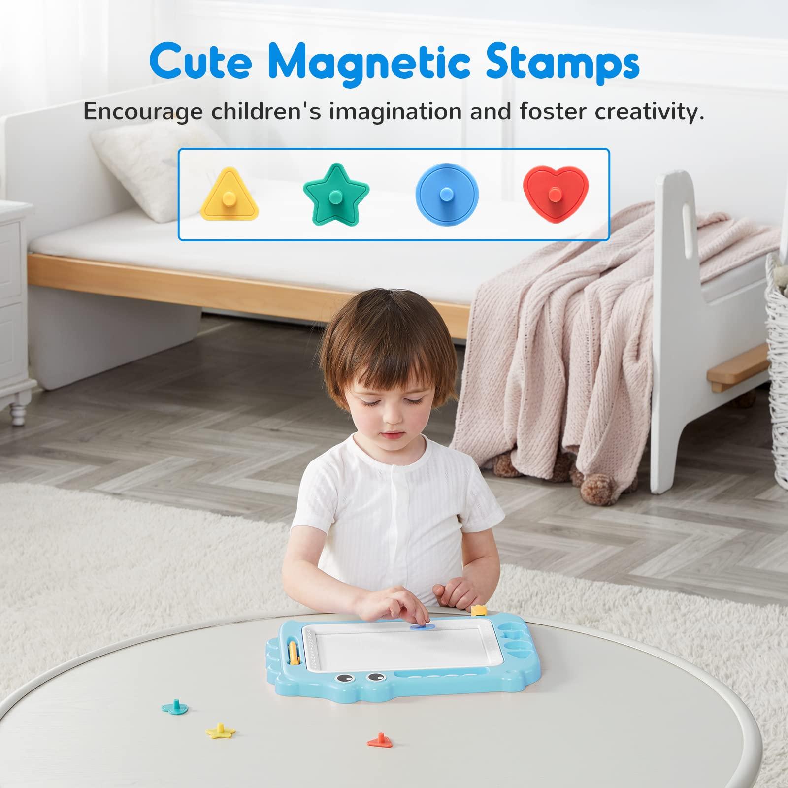 SGILE SGILE Toys for Kids, Magnetic Drawing Board for Early Learning, Color Erasable Doodle Writing Pad Gift for Baby Girls Boys, Painting Sketch Pad with Four Stamps for 3 4 5 Year Old Toddlers, Blue