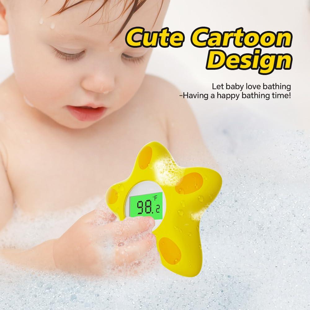 Miedecdel Baby Bath Thermometer, Infant Digital Water Thermometer Safety with 3 Color Backlit and Temperature Warning, Room Thermometer Floating Toy for Infant, Toddler, Bathtub, Swimming Pool (Yellow)