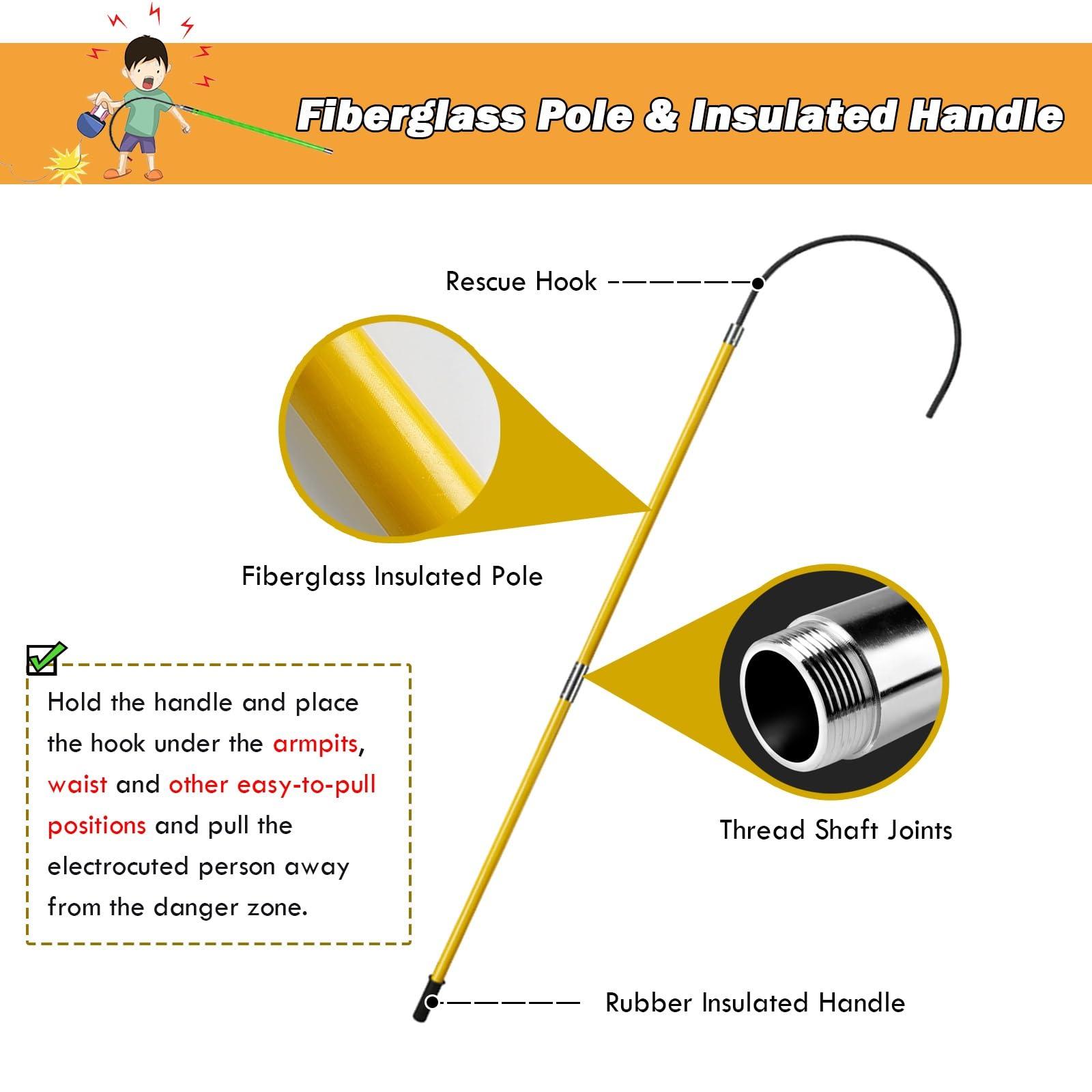 AMUFJJ AMUFJJ Electrical Safety Rescue Hook with Insulated Pole, 10kv/35kv/110kv/220kv High Voltage Insulated Rescue Hook, Emergency Protective Equipment with 20 Inch Opening(L 1m/3.3ft)