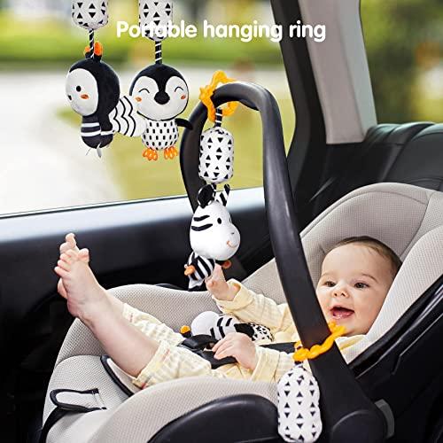 TUMAMA TUMAMA Black and White Baby Toys for 3 6 9 12 Months,Plush Hanging Rattles,Newborn Stroller Toys for Boys and Girls,4 Pack