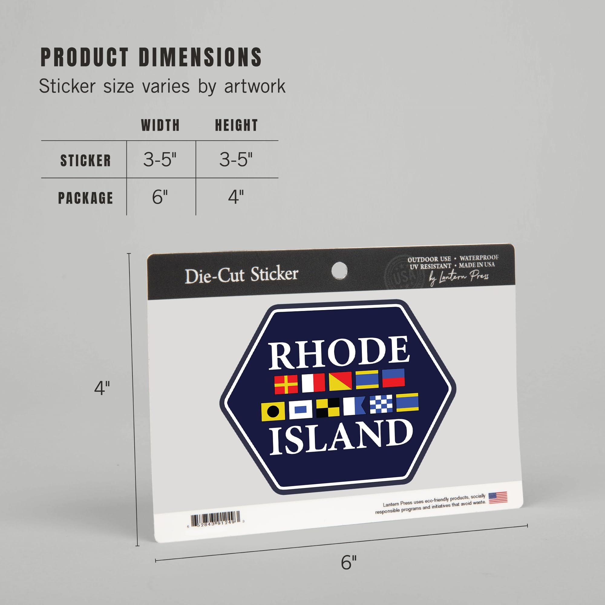 Lantern Press Die Cut Sticker Rhode Island, Nautical Flags, Vinyl Sticker 3 to 6 inches, (Waterproof Decal for Cars, Water Bottles, Laptops, Coolers), Large