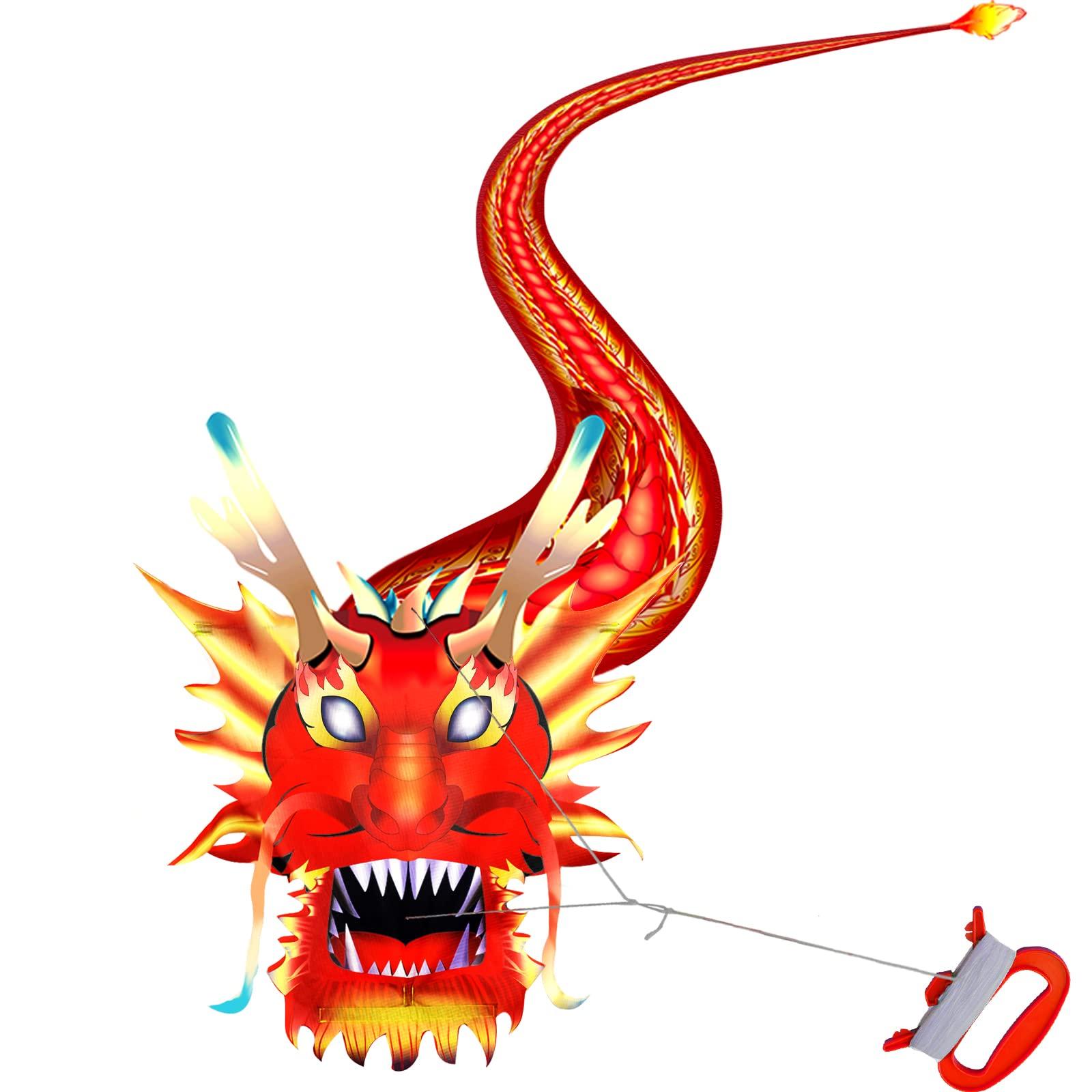 HENGDA KITE HENGDA KITE-Upgrade Classical Dragon Kite Stereoscopic Dragon Kites for Kids & Adults Easy to Fly for Beginner Easter 55inch x 62inch Single Line with Tail