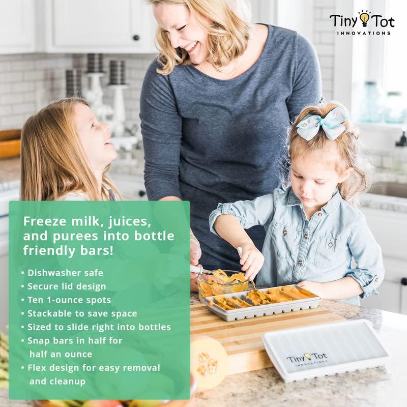 Tiny Tot Innovations Breast Milk Freezer Storage Trays, 10-1oz Bars, 2 Silicone Tray Containers w/Leak Resistant Lids, Food Grade Silicone (Milk Trays)