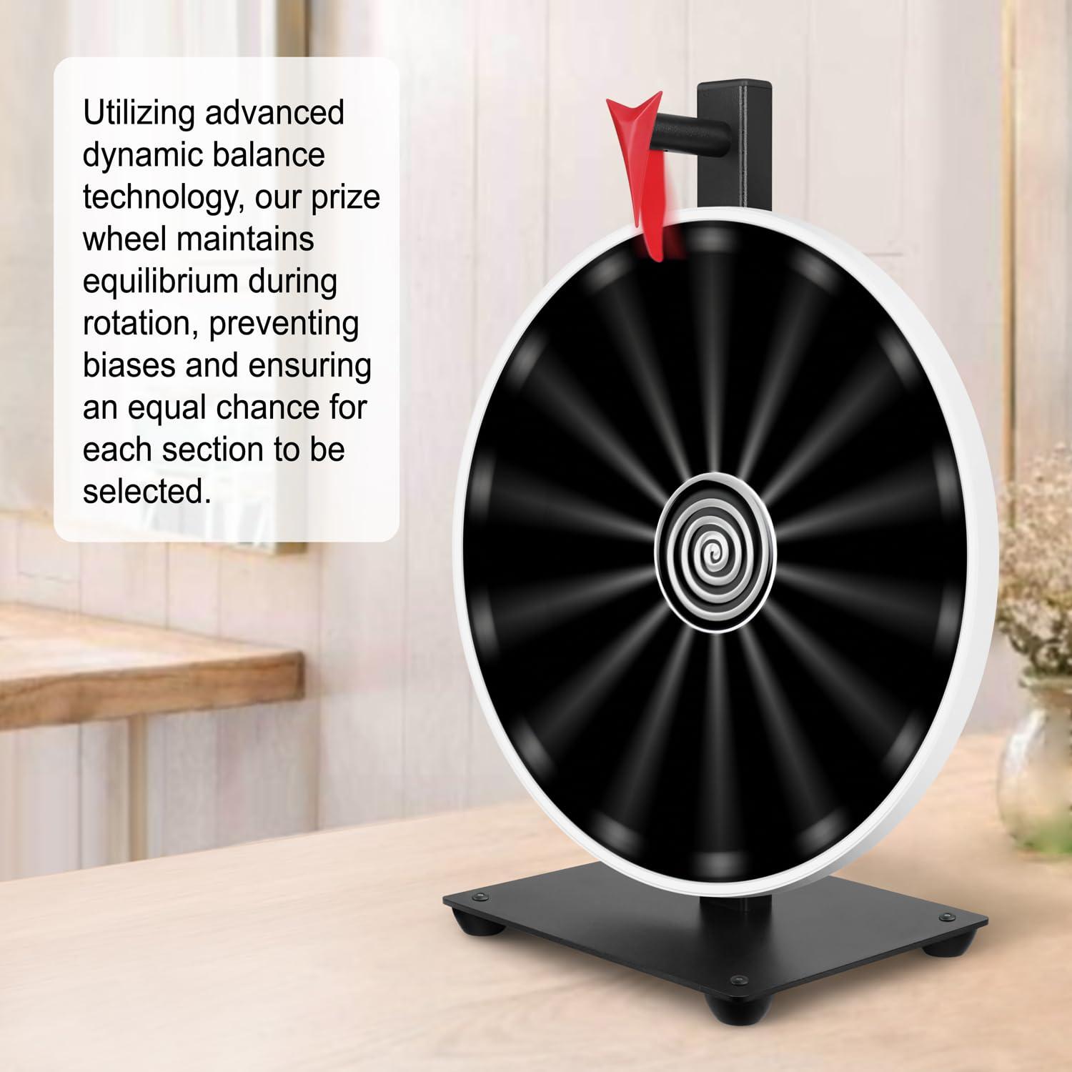 Pionites Pionites 12 Inch 14 Slots Prize Wheel Tabletop or Wall Mount Fortune Spin with Dry Erase Marker and Eraser for Engaging Home Parties, Trade Show, Carnival Events (12\'\' Black)