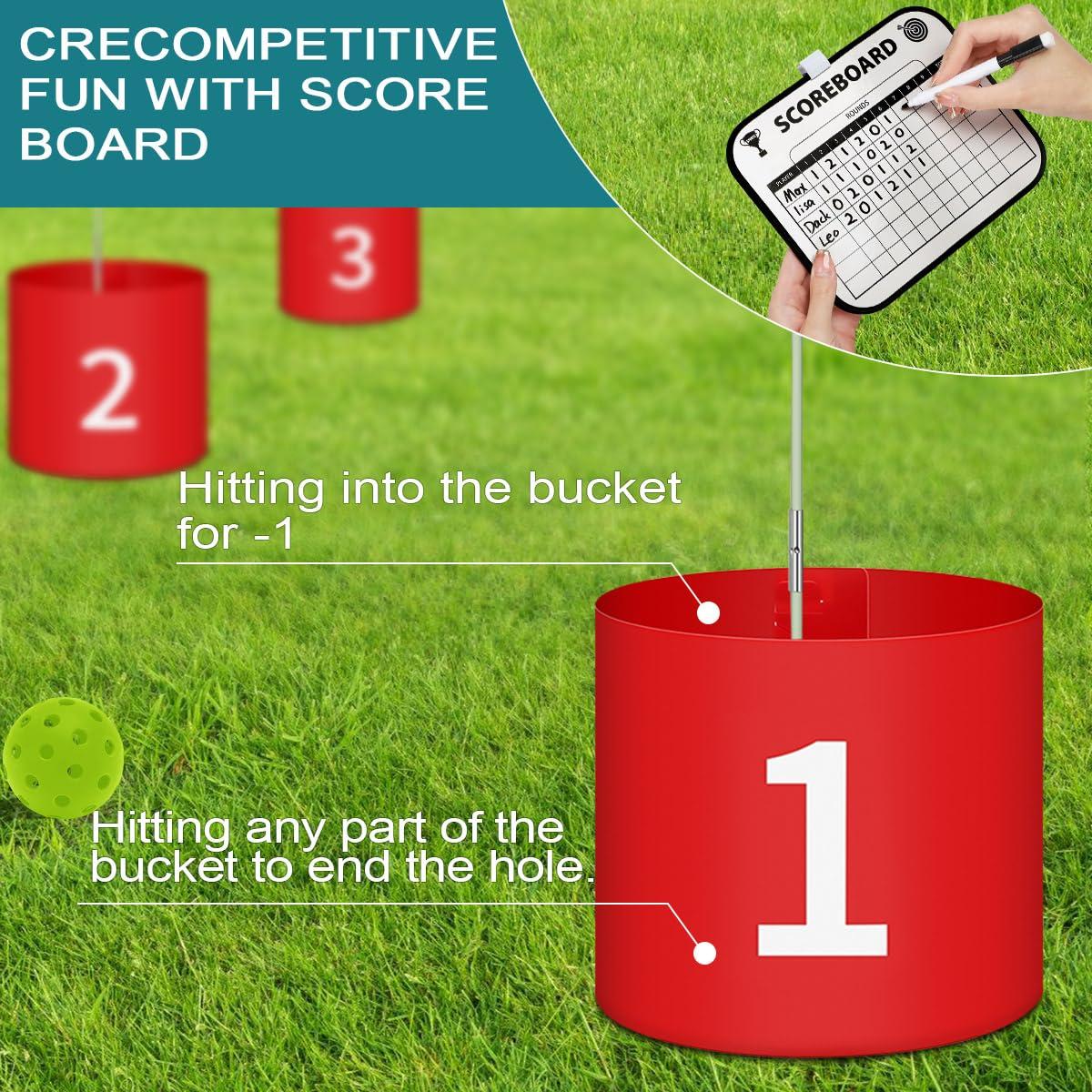 FINCOME FINCOME Golf Yard Bucket Games 9 Holes Golf Practice Game with Flag, Golf Chipping Game for Kids and Adults Outdoor Indoor Portable Backyard Golf Game for Park, Beach, Backyard, Lawn