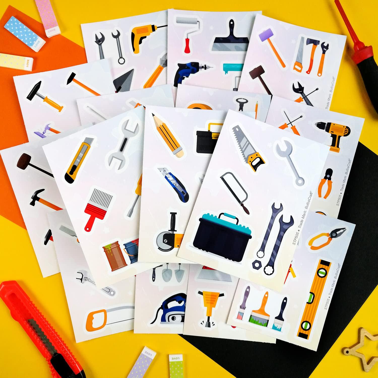 BulbaCraft 100Pcs Tool Stickers, Hammer Stickers, Tool Stickers and Decals - Tool Bench, Tool Set, Tool, Tool Box for Boys and Girls