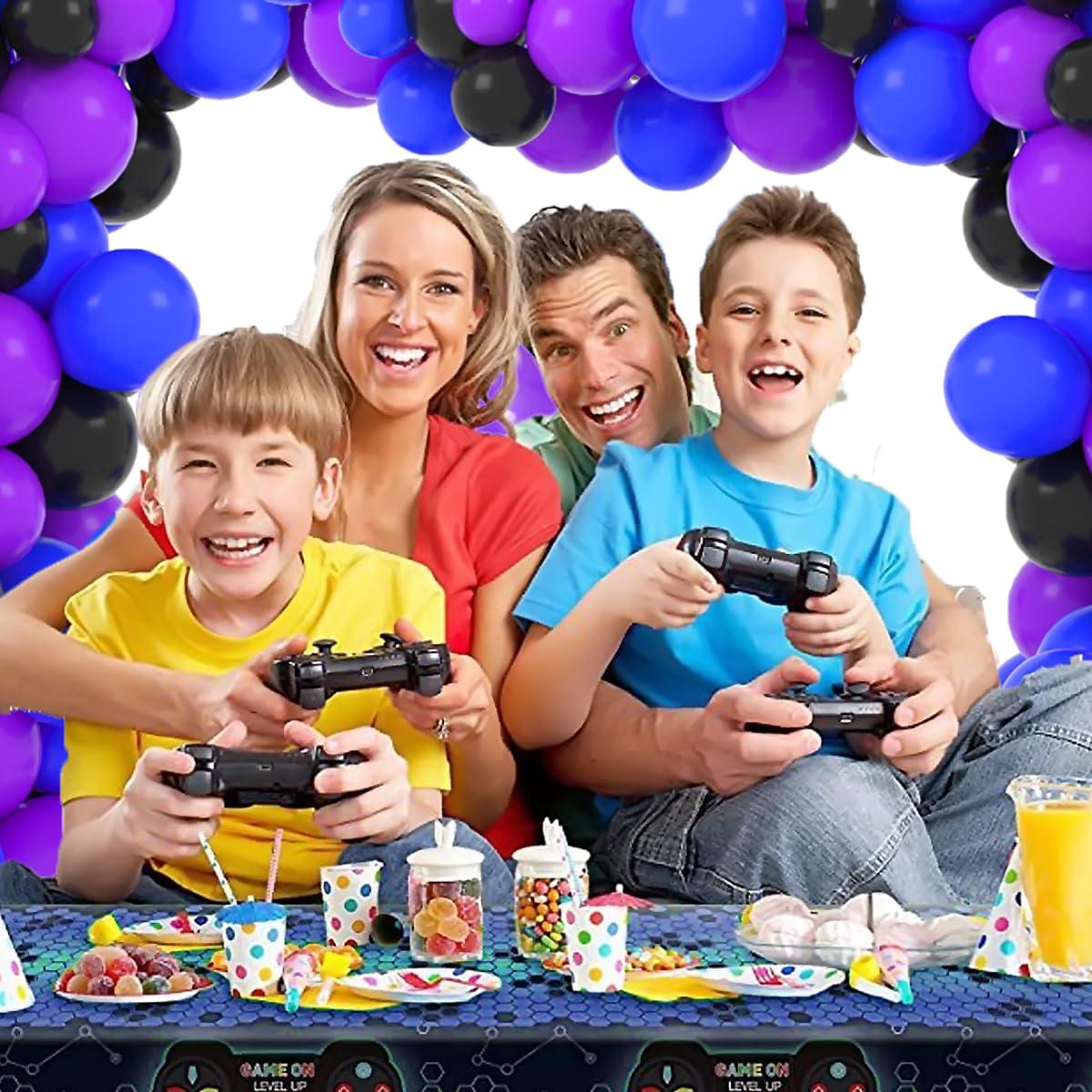 PASOCON Blue Black Purple Balloon Arch Garland Kit - 125PCS Purple Blue Balloons Blue Silver Black Balloons Video Game Birthday Decorations for Video Gaming Miner Birthday Halloween Party Decors