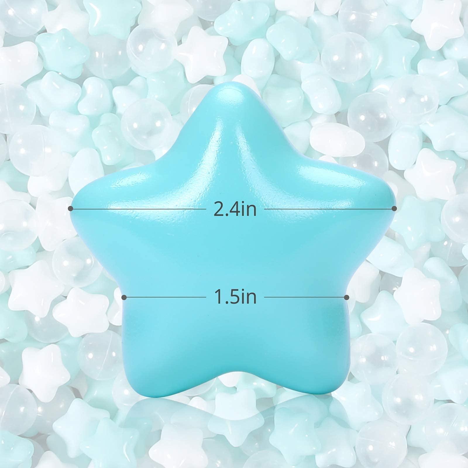TRENDPLAY TRENDPLAY Star Ball Pit Balls for Toddlers - 100 Count Star Balls Different Shapes, Non-Toxic Plastic Balls for Safe Play, Boys Girls Festival Party Decoration, Green+Clear