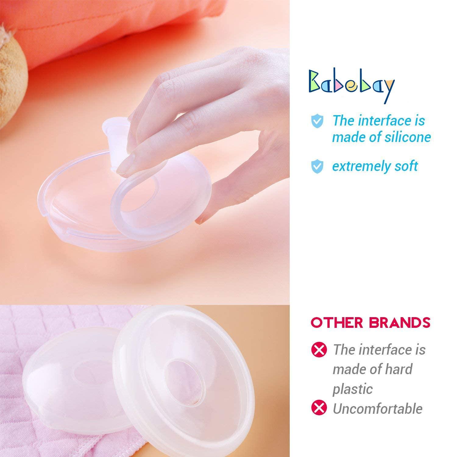 Babebay Breast Shells, 4 Pack Nursing Cups, Milk Saver, Protect Sore Nipples for Breastfeeding, Collect Breastmilk Leaks for Nursing Moms, Soft and Flexible Silicone Material, Reusable