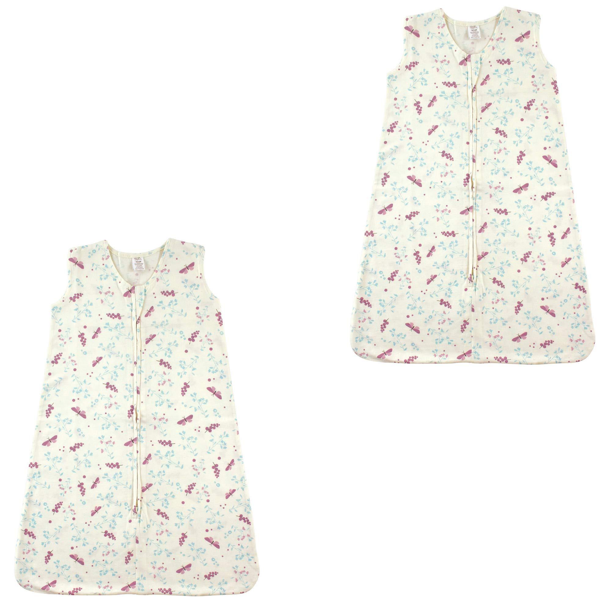 Touched by Nature Touched by Nature Baby Organic Cotton Sleeveless Wearable Sleeping Bag, Sack, Blanket, Botanical Flutter 2-Pack, 0-6 Months