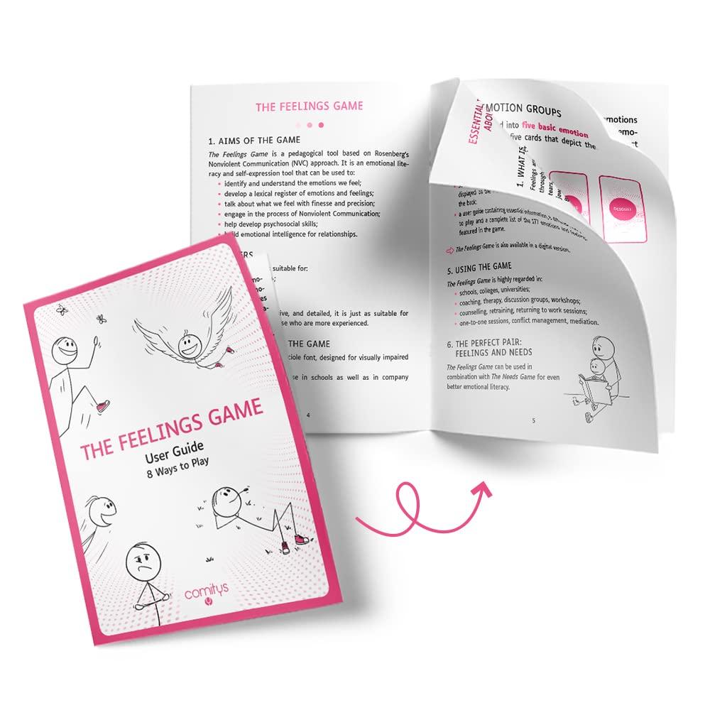 Comitys The Feelings Game | 64 flashcards for emotional literacy | Non-Violent Communication Teaching Tool | 177 Feelings States to Discover