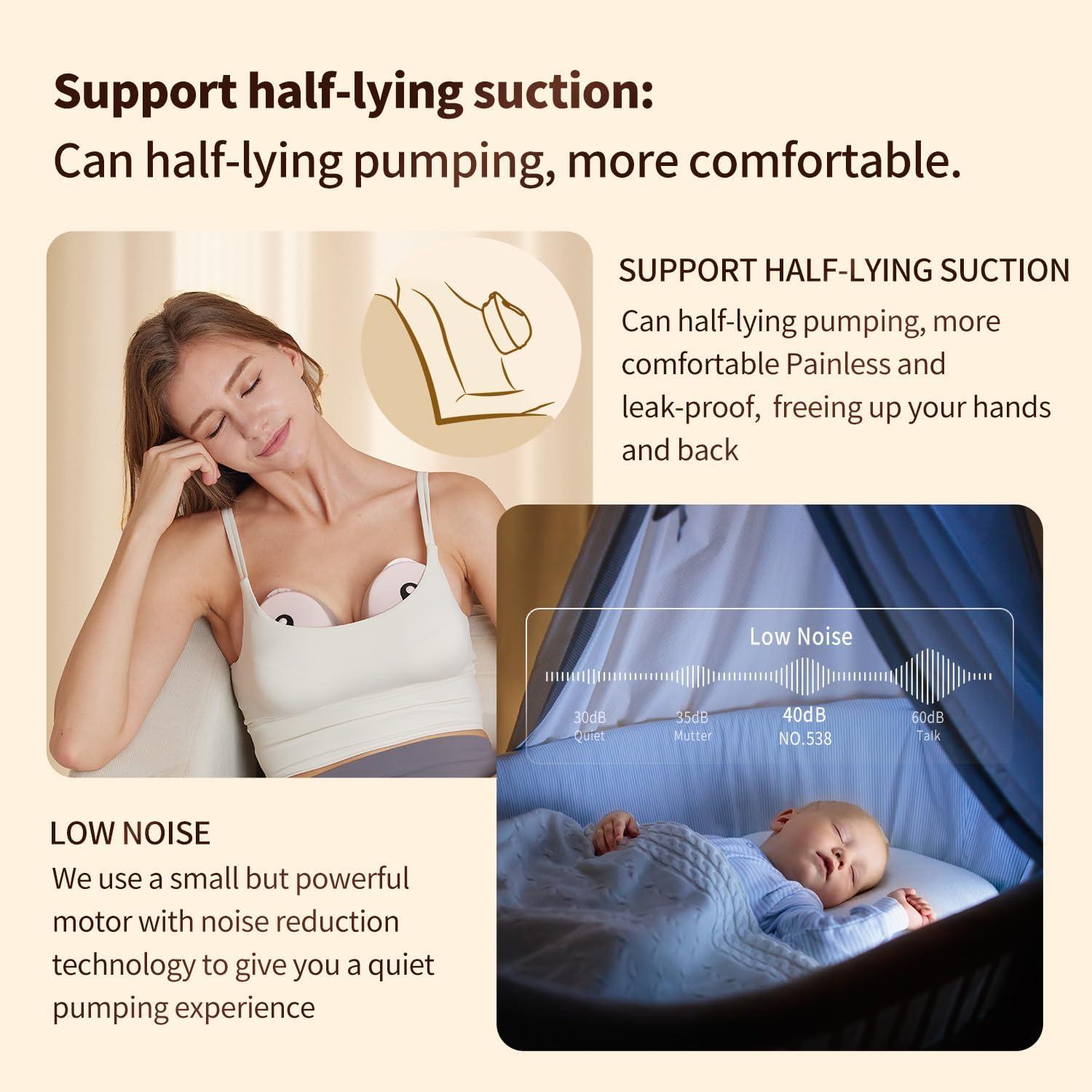 Springhope Springhope Wearable Breast Pump Hands Free, Electric Portable Breastfeeding Pump Wireless, APP & Semi-Lying Suction with 3 Modes 12 Levels, Quiet & Painless Breast Pump, 28/24/21/19mm Flange, 2 Pack