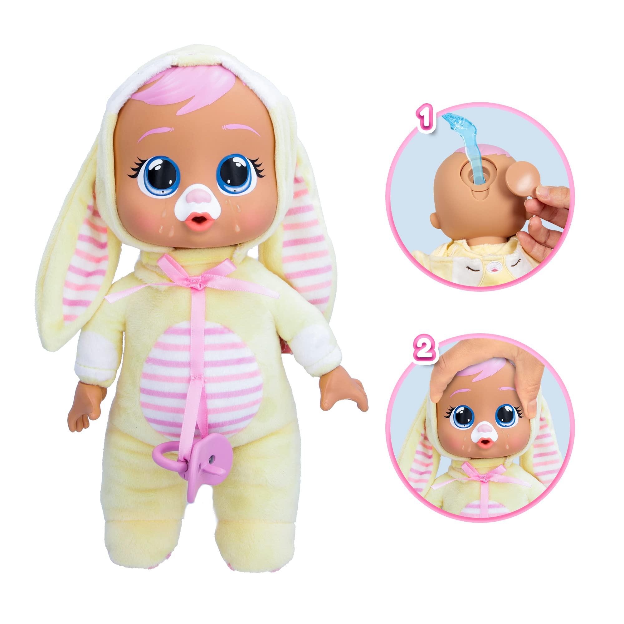 Cry Babies Magic Tears Cry Babies Tiny Cuddles Bunnies Sally - 9 inch Baby Doll, Cries Real Tears, Yellow Bunny Themed Pajamas
