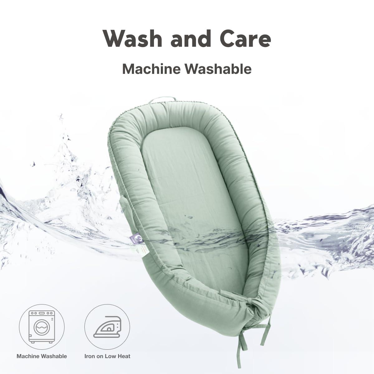 CooCooBaby CooCooBaby Infant Lounger, Baby Nest Cover for Baby Girls & Boys, Newborn Essentials for Baby 0-12 Months, 100% Cotton Breathable, Portable Travel Bed (Spring Green)