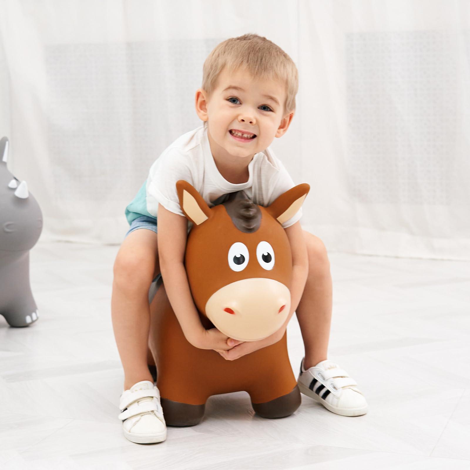 ZOOJOY ZOOJOY Bouncy Horse Hopping Toys, Inflatable Animal Horse Toys for Toddlers 1-3, Outdoor Indoor Bounce and Ride On Bouncer for Boys Girls, Birthday Gifts for 18 Months 2 3 4 5 6 Year Old with Pump