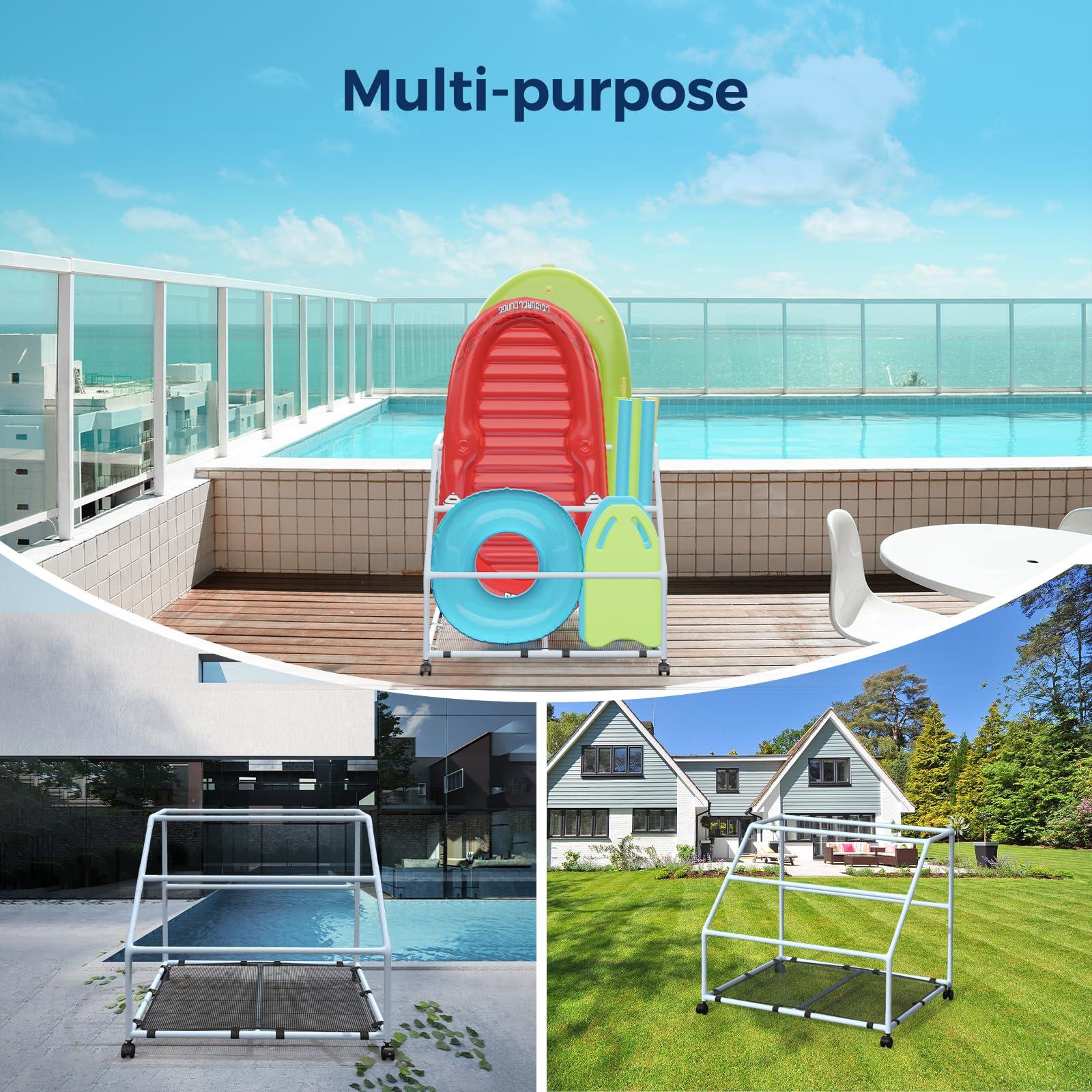 POOL FELLOWS POOL FELLOWS Pool Float Holder, Poolside Float Storage, Rust-Proof Float Rack, Anti-UV Float Organizer, Outdoor Pool Float Container for Floaties, Noodles, (Light Blue, Basic Plus)