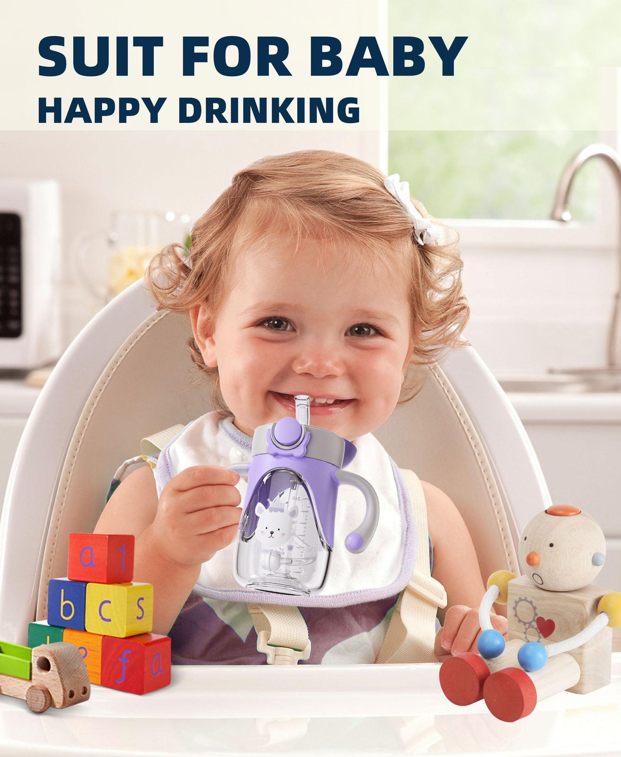Bunnytoo Weighted Straw Sippy Cup for 6-12 Months, 8oz Toddler Cup with Handles, Spill Proof & BPA-Free, Easy-to-Clean Baby Straw Cup for 1+ Year Old, Transition Cup for Infant Drinking (Blue)
