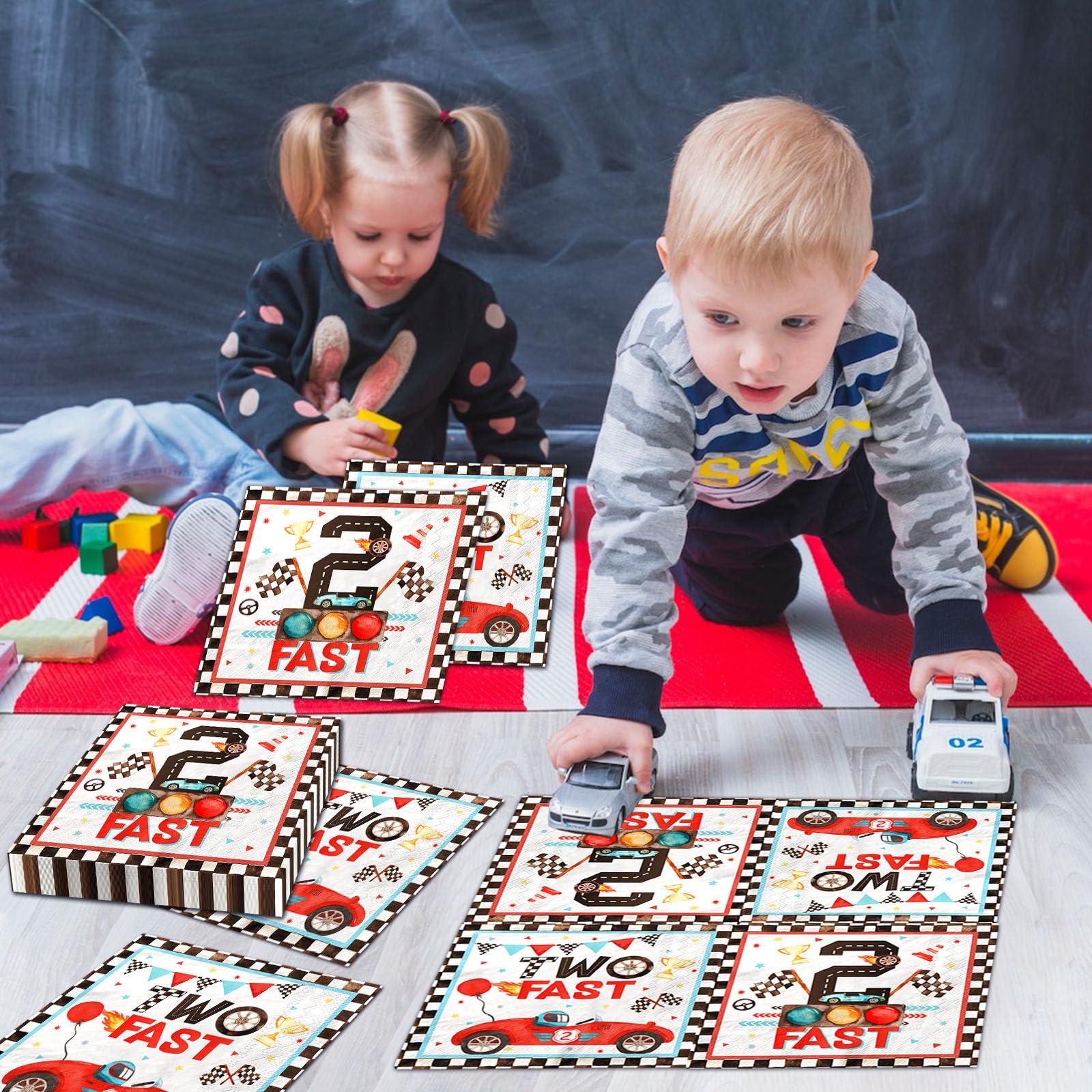 CMUSKO Two fast Birthday Party Napkins,40Pcs Race Car 2nd Birthday Party Napkins Disposable Race Car for Napkins Two Years Old Party Baby Shower Decorations Favors for Boys