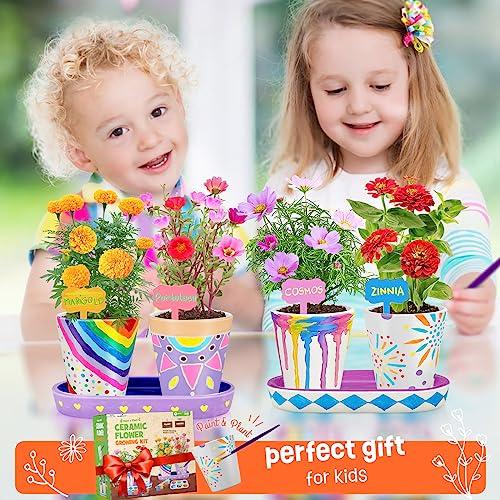 Tekoly 4 Set Paint & Plant Flower Gardening Kit - Gifts for Girls Ages 8-12, Arts and Crafts for Kids Ages 8-12, Kids Gardening Set, Birthday Toys Christmas Gifts for Girls Boys Ages 4 5 6 7 8 9 10 11 12