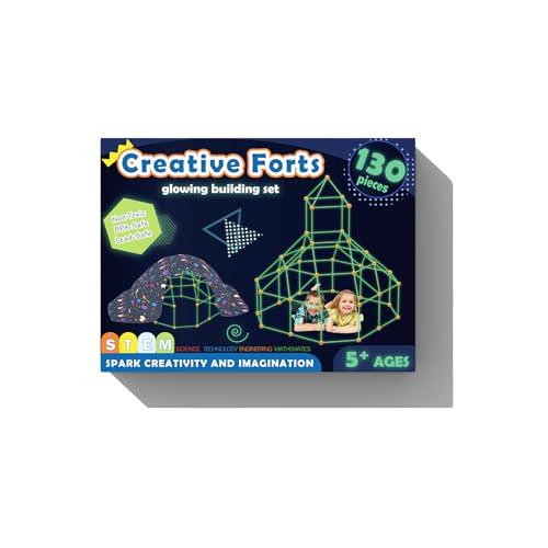 Tiny Land Tiny Land Glow Fort Building Kit for Kids Creative Fort Indoor & Outdoor Construction Toys with 86 Rods and 44 Balls for 5-10 Year Old Boys & Girls STEM Building Toy Gifts with Storage Bag