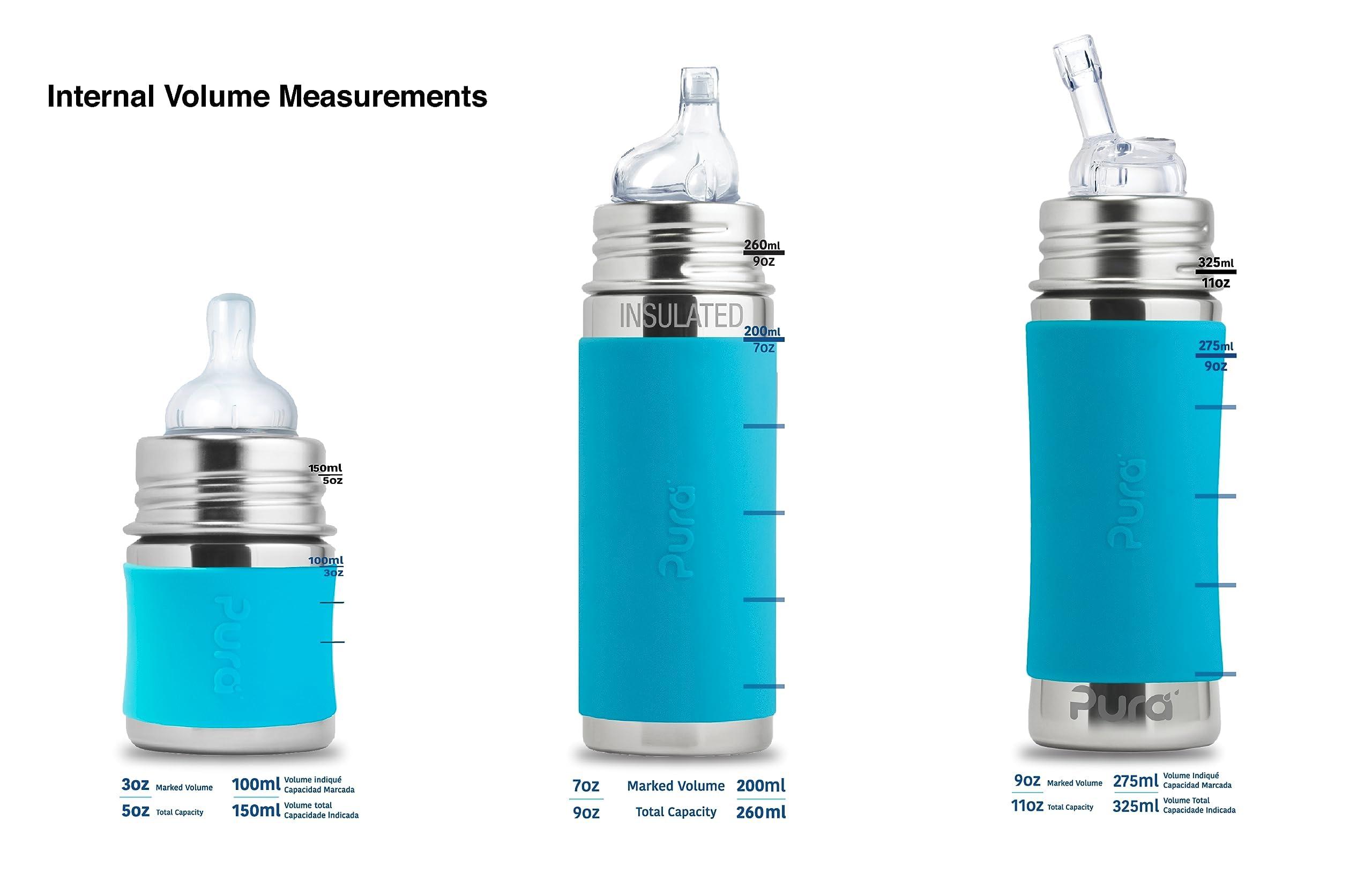 Pura Pura Kiki 7oz/200ml Stainless Steel Insulated Anti-Colic Infant Bottle w/Silicone Medium-Flow Nipple & Sleeve, 100% Plastic-Free, MadeSafe Certified, for Kids, Toddlers, Babies & Infant - Moss