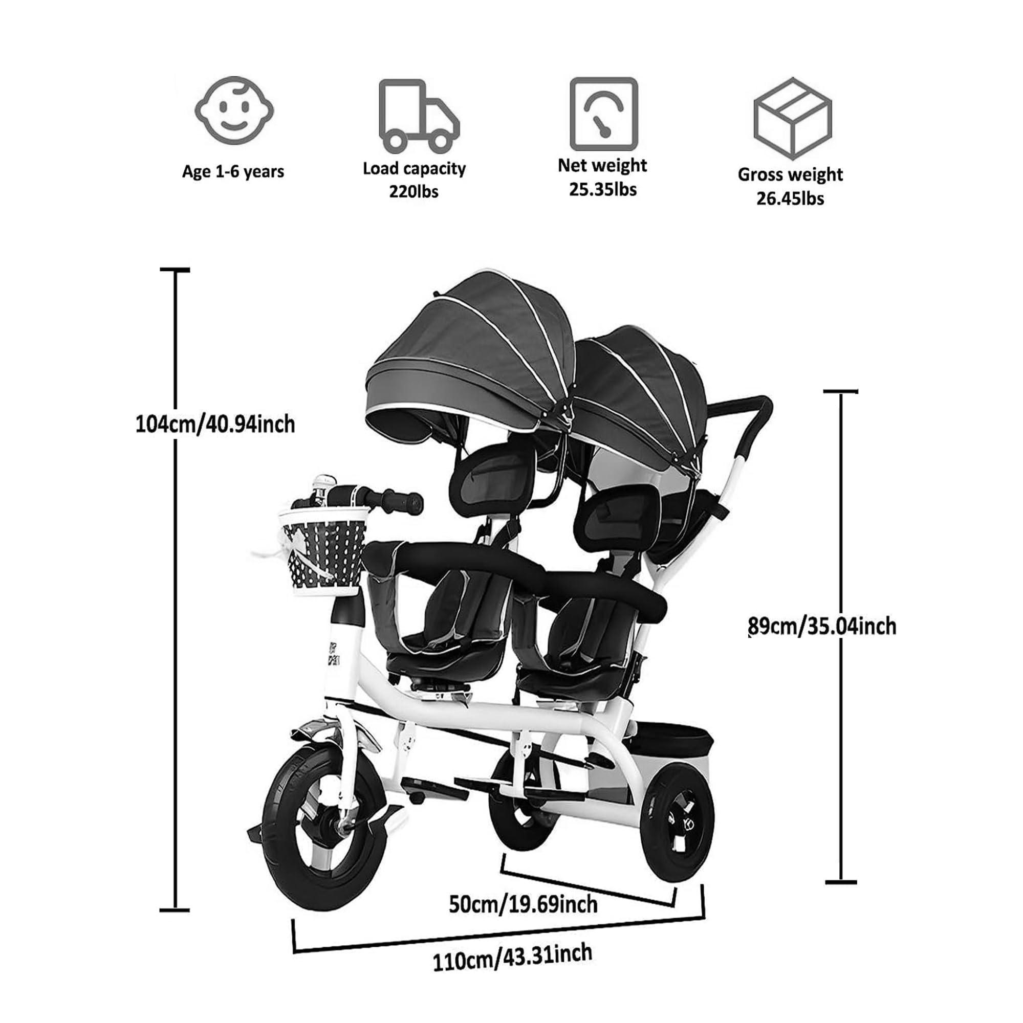 KeewEn KeewEn 3-in-1 Tricycle for Toddlers 2-5 Years Old - Removable Push Handle, Rotatable Seat, Folding Adjustable Canopy, Safety Harness & Storage - Very Good Kids Trike for Twins (Color : Grey)