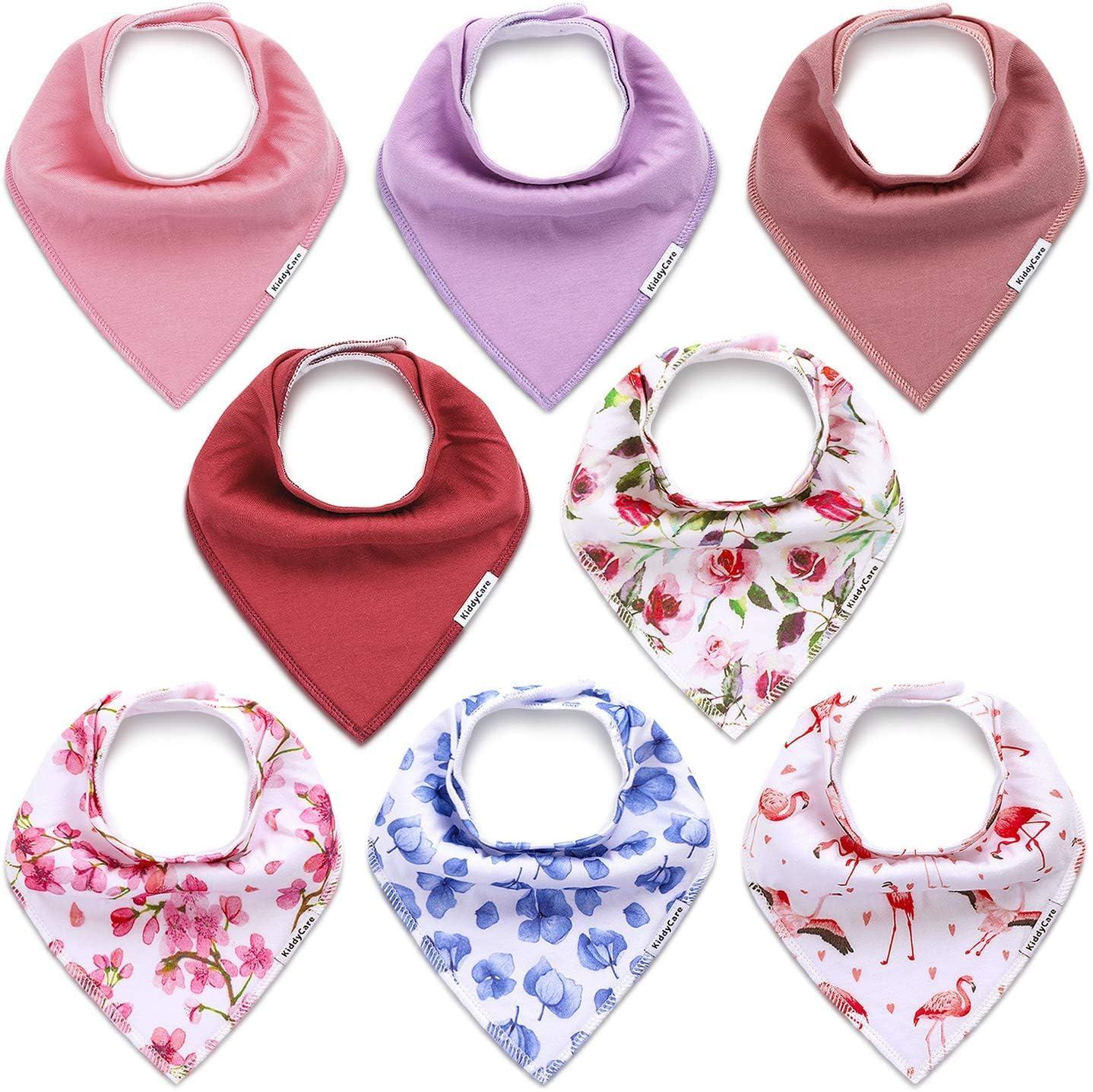 KiddyCare KiddyCare Baby Bibs for Drooling and Teething Baby Girls/boys | Bandana Bibs for Eating, Washable Bibs for Newborn Babies | Organic Cotton Bibs for Infants, Feeding Bibs Waterproof 8|Pack