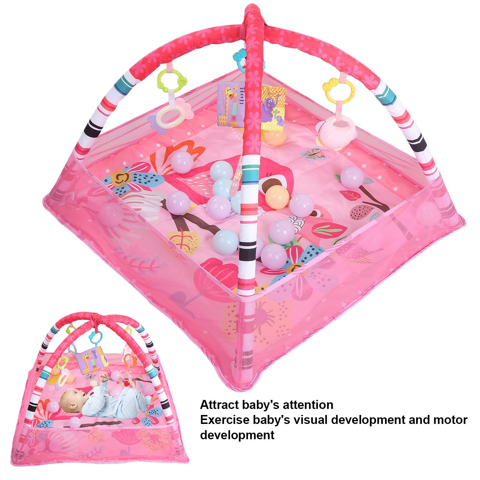 Meiyya Baby Play Mat, Baby Play Gym, 31.5 x 31.5 x 21.6in Baby Playmat Gym Infant Gym Exercise Baby's Visual Baby Gym Baby Activity Mat for Newborn Sensory Play(Pink)