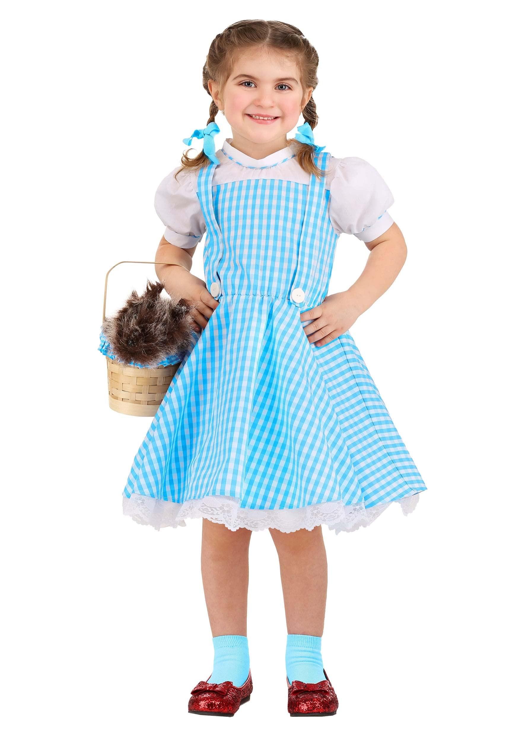 Fun Costumes Toddler Wizard of Oz Dorothy Costume for Girls, Blue Dress & Hair Bow Ties, Blue Checked Gingham Fairytale Dress 2T