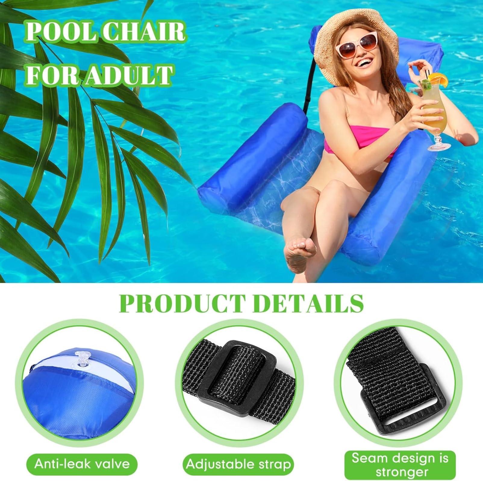 Blueweenly Blueweenly 4 Packs Pool Floats Chair for Adult Hammock Inflatable Pool Lounge Chair Water Floating Chair for Swimming Pool Beach Party Lake Summer (Dark Blue, Green)