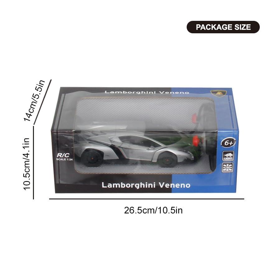 Vinie Vinie Remote Control Car for Boys, RC Cars Lamborghini, 1:24 Scale Officially Licensed Kids Toys, Lambo Veneno Drift Car with Cool Led Lights, 4 5 6 7 8 9 10 11 12 Year Old Boy Birthday Gift (Silver)