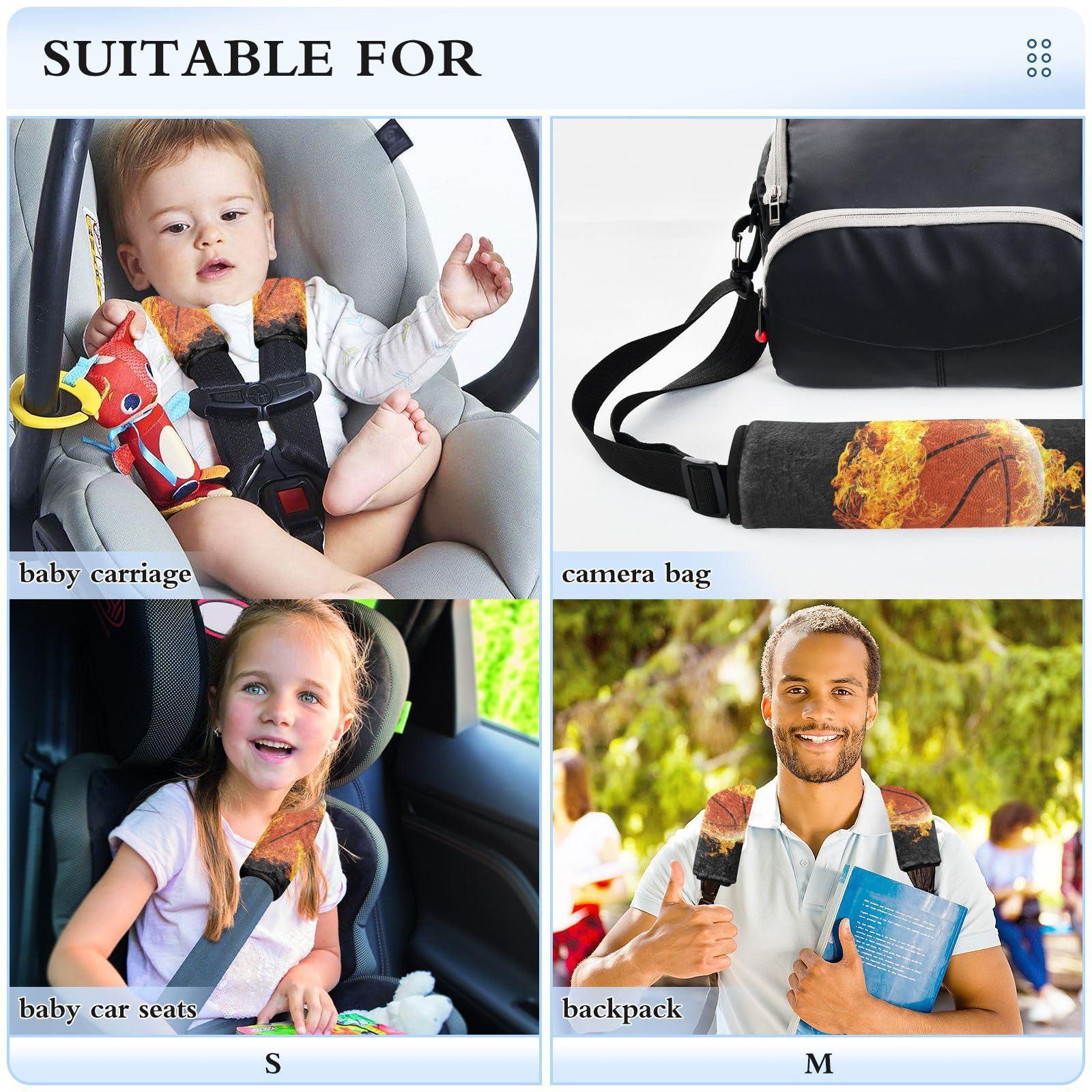 Dussdil Flame Basketball Ball Seat Belt Cover 2 Pack for Car Seat Strap Shoulder Seatbelt Covers Baby Kids Soft Car Seat Cover Pad Car Accessories for Boys Girls Adults Babies 6.5 in