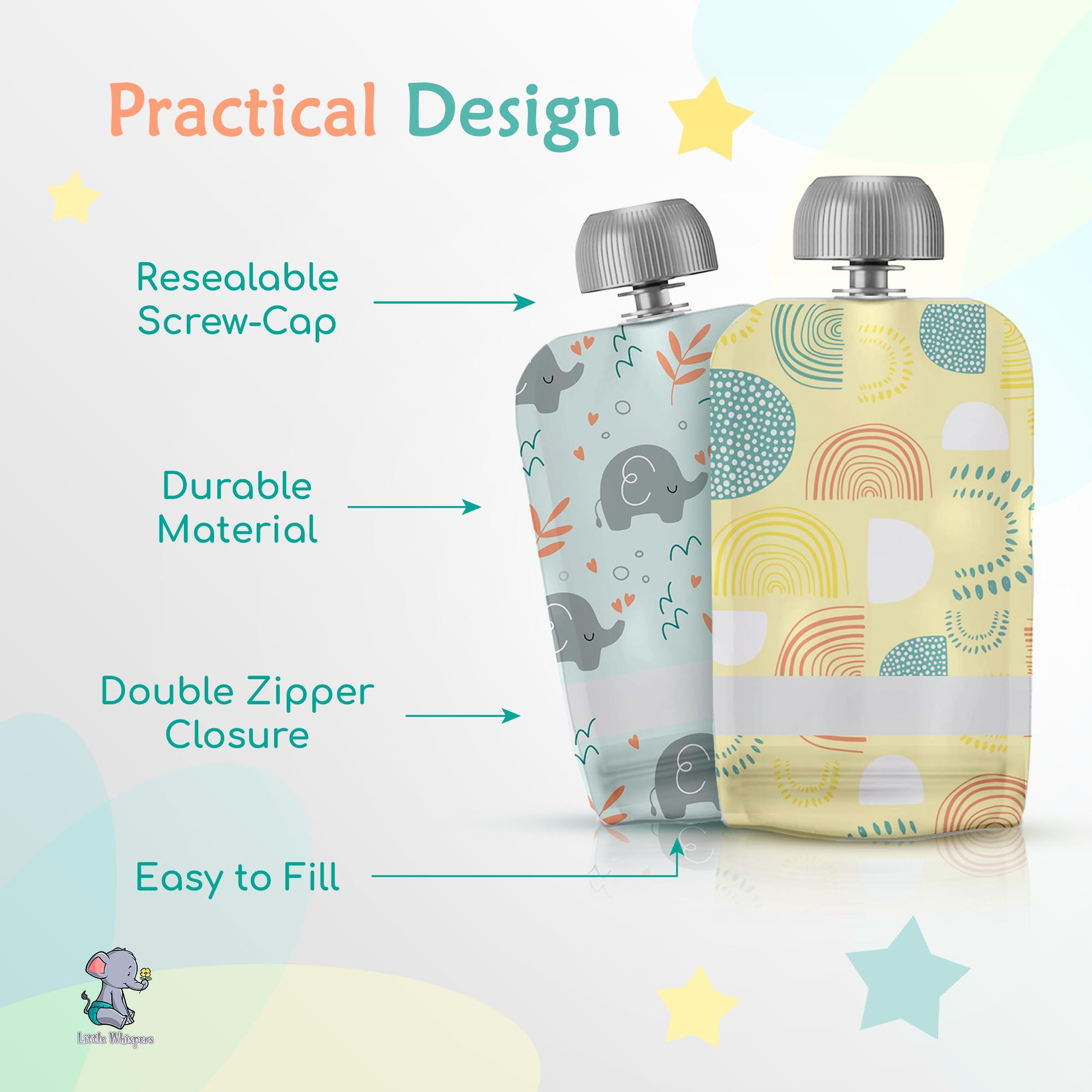 Little Whispers LittleWhispers Reusable Baby Food Pouches - Refillable with Applesauce, Yogurt, Fruit Puree, Smoothie - 10 Pack - Toddler & Kids Squeeze Pouch