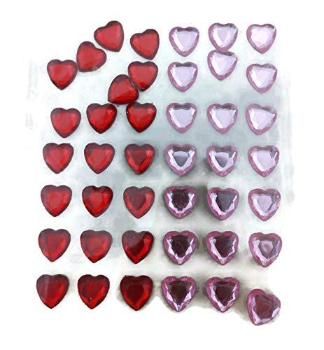 Generic Red and Pink Heart Gemstone Stickers - 42 Pieces