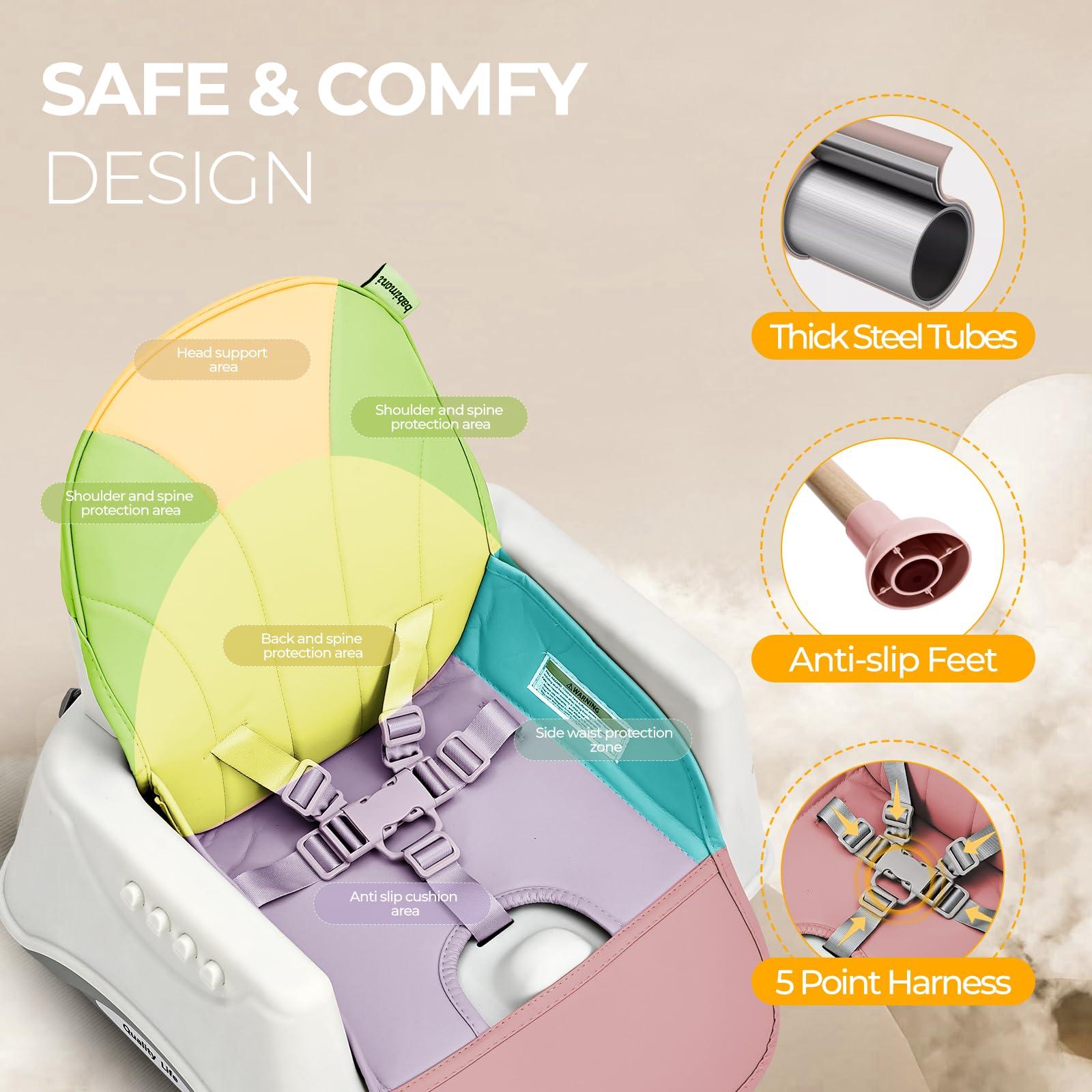 babimoni babimoni 3 in 1 High Chairs for Babies and Toddlers, Convertible High Chair, High Chair with Foot Rest and Double Tray, Easy to Clean, Compact and Versatile, Perfect for Growing Kids, Pink