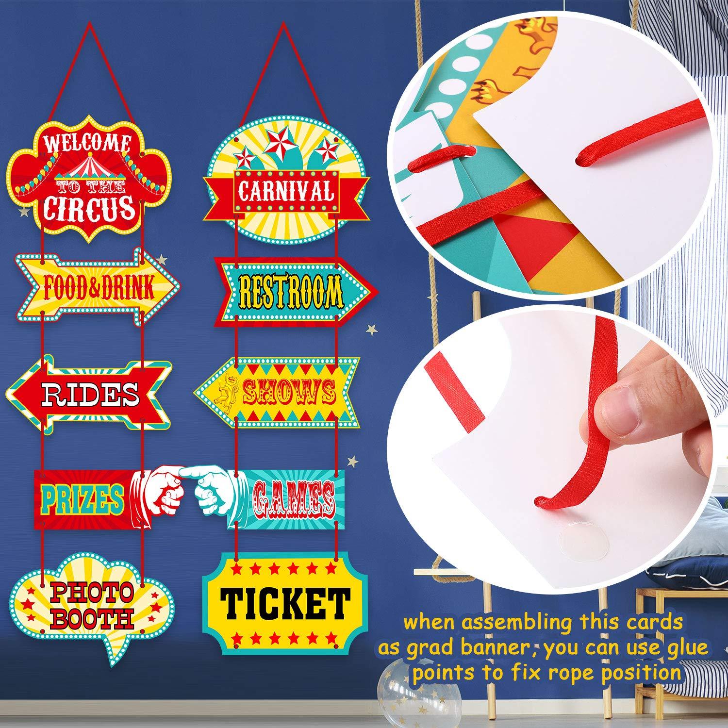 Blulu 46 Pieces Circus Carnival Party Decoration Set Circus Theme Carnival Banner Carnival Cutouts and Circus Color Balloons Circus Carnival Party Suppliers and Favors
