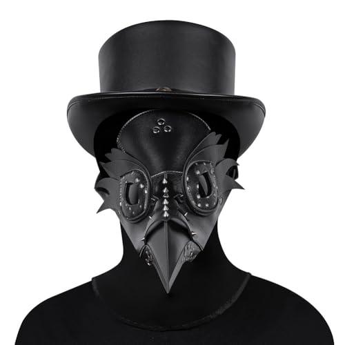 Cielasis PU Leather Plague Doctor Mask, Halloween Costume Bird Death Mask,Retro Leather Steampunk Halloween Costume Long Nose Bird Beak Cosplay Props for Mardi Gras, Masquerade Party, Christmas,Punk party