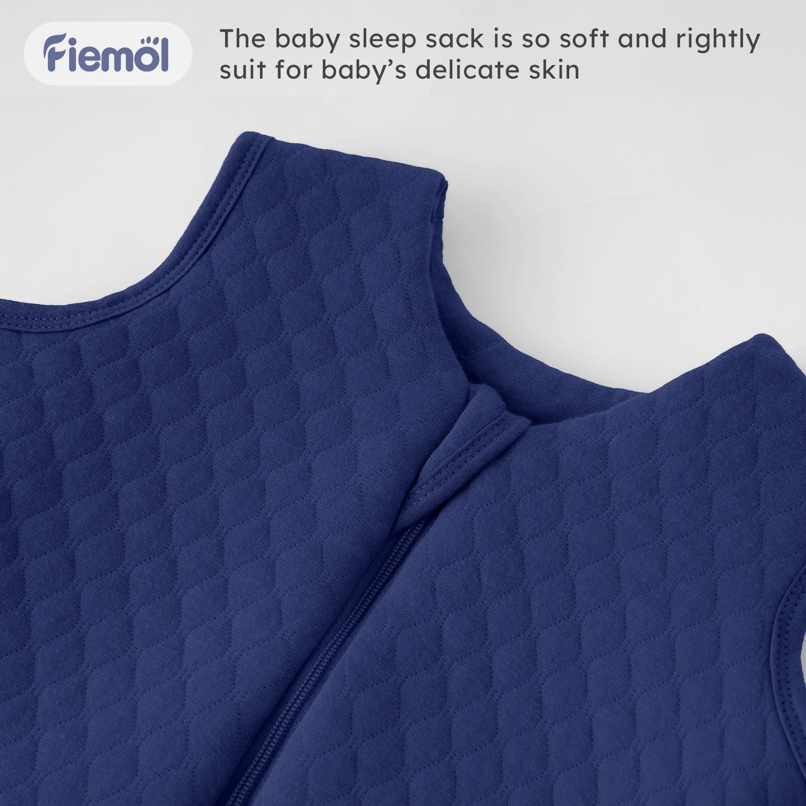 FIEMOL FIEMOL Baby Sleep Sack 18-24 Months 2.5 TOG, Winter Cotton Sleep Sacks Newborn and Infant, Warm Quilted Baby Wearable Blanket, Newborn Sleeping Bag with 2-Way Zipper Blue 1 Pack