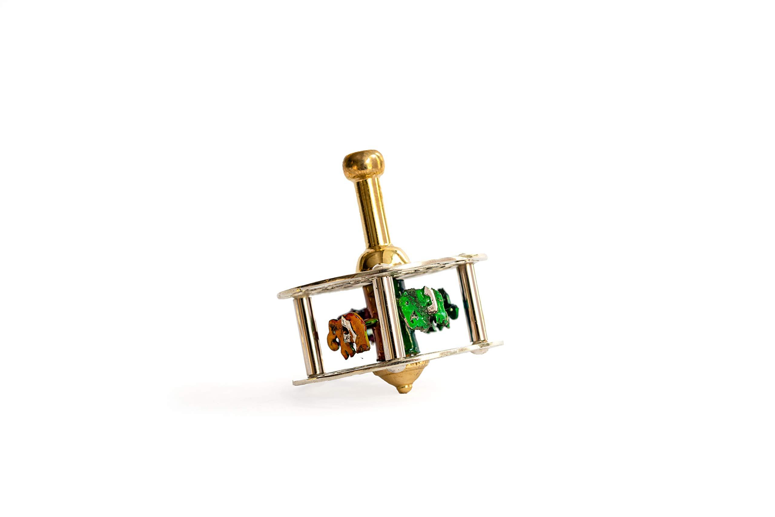 NADAV ART Special Hanukkah dreidel made of sterling silver with magnificent colorful cold enamel colors & brass Handle and Stand Elephant Shape inside
