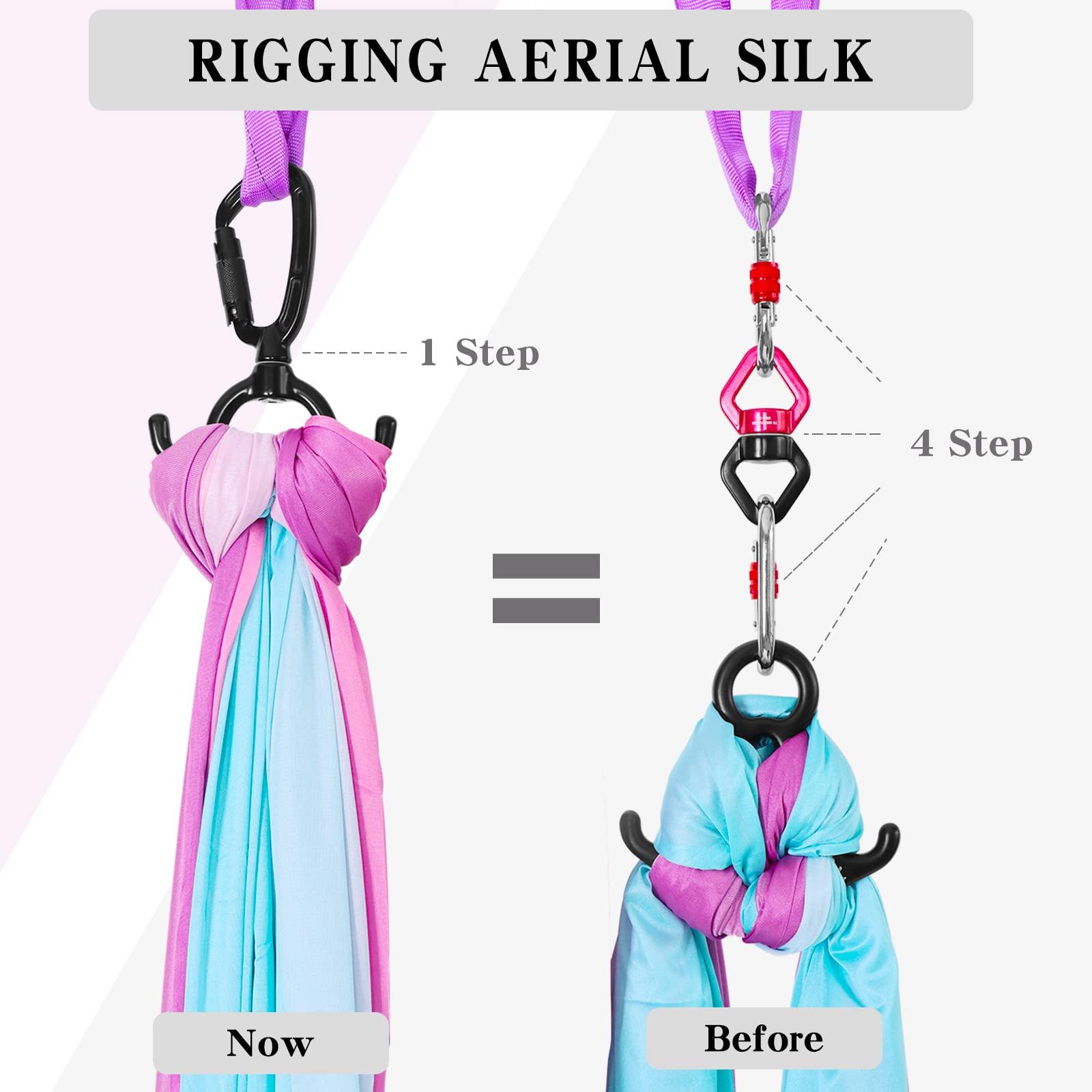 F.Life Aerial Silks Hardware or Single Point Yoga Hammock Rigging Aluminum Swivel D Auto Locking Carabiner Rated 25KN Low Ceilings