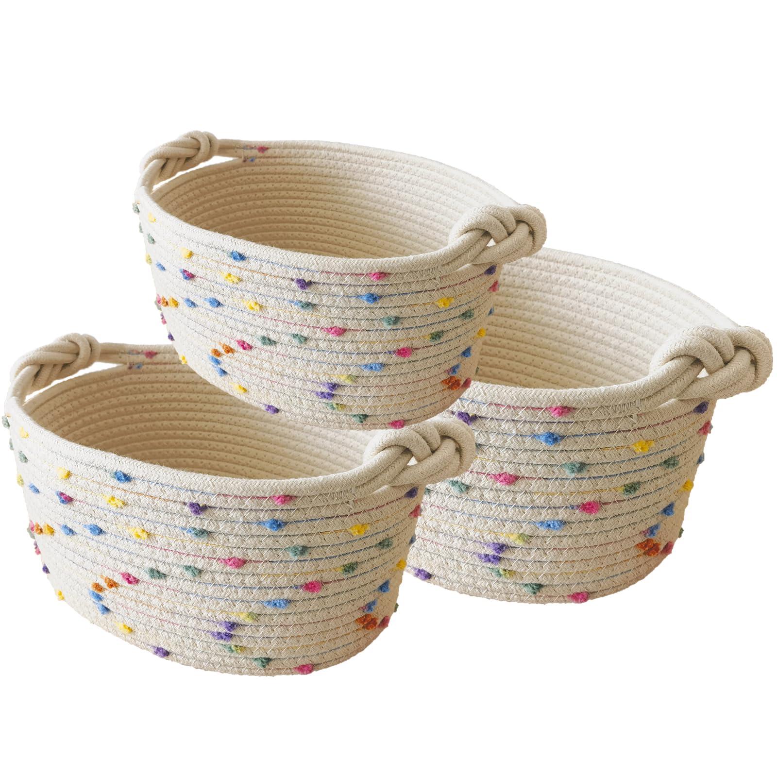 Esme L&H Esme L&H Small Woven Rope Storage Baskets for Organizing, Set of 3 Small Decorative Basket Organizer for Storage, Cute Rainbow Storage baskets, bins, Box for Baby nursery,Toys, Shelves, Closet...