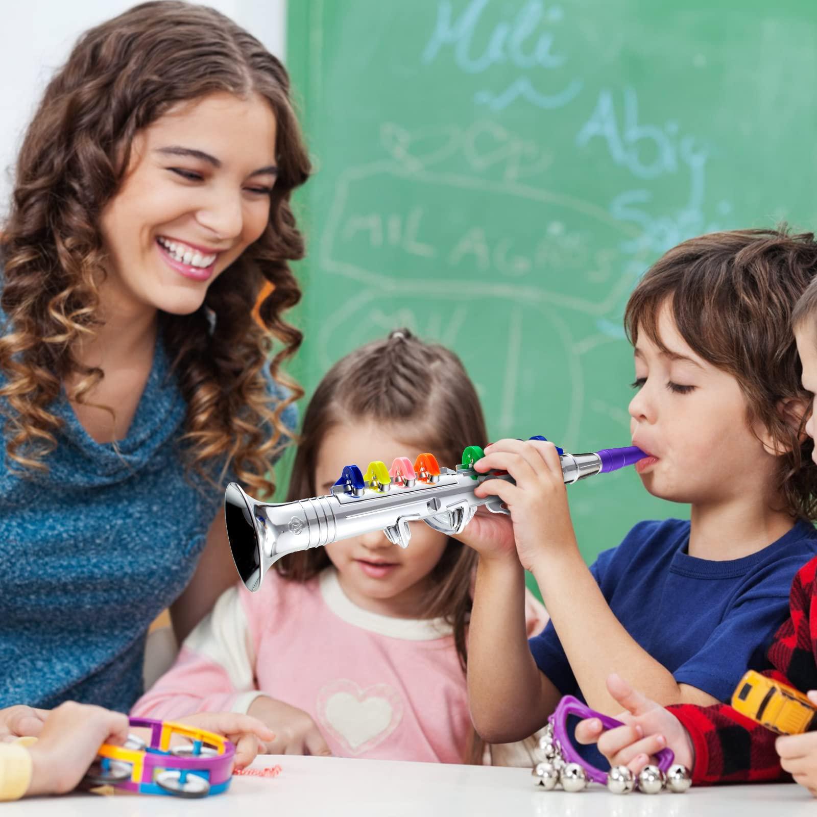 Lewtemi Lewtemi Set of 3 Saxophone for Kids Musical Instruments Toy Saxophone Toy Trumpet and Clarinet with 8 Colored Coded Keys Teaching Songs Gifts for Toddlers Children(Silver)