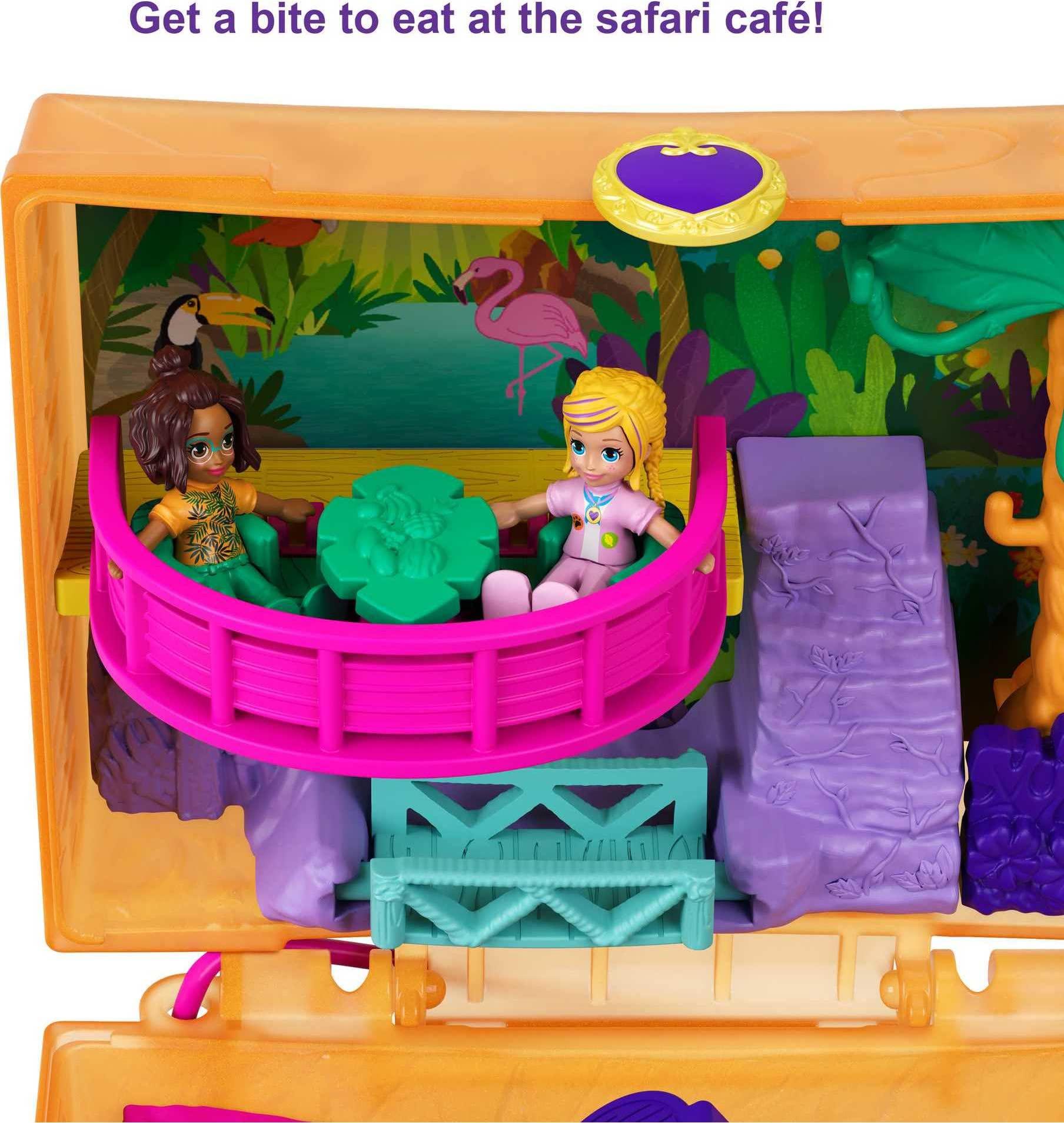 Polly Pocket Polly Pocket Playset, Travel Toy with 2 Micro Dolls, Pet Sloths & Surprise Accessories, Jungle Safari Compact
