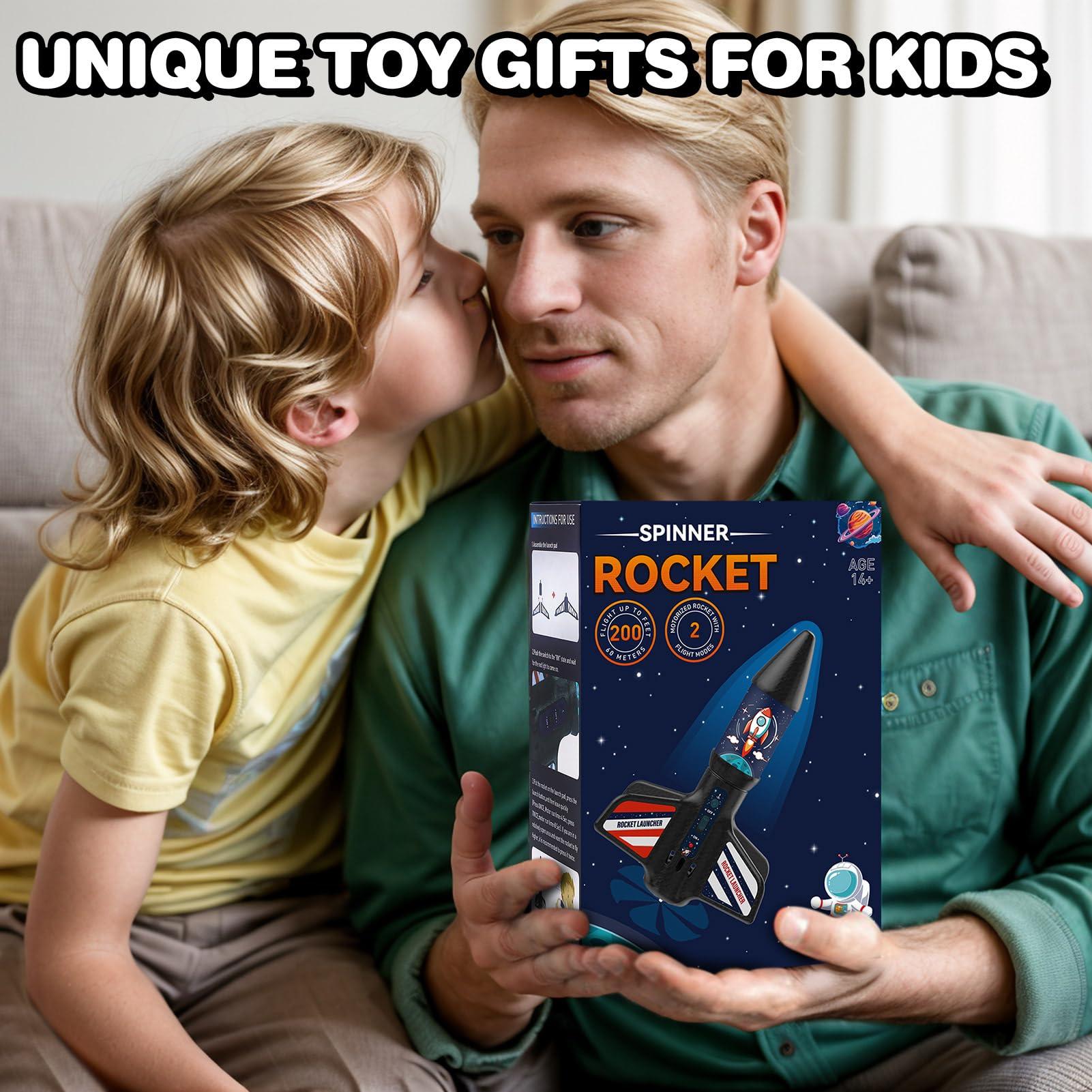Eieymct Rocket Launcher for Kids - Self-Launching 200ft Motorized Air Rocket Toy, Flying Model Rocket Kits with Launch Set, Outdoor Electric Rocket Toys with Parachute, Birthday Toy Gifts for Boys 8-12
