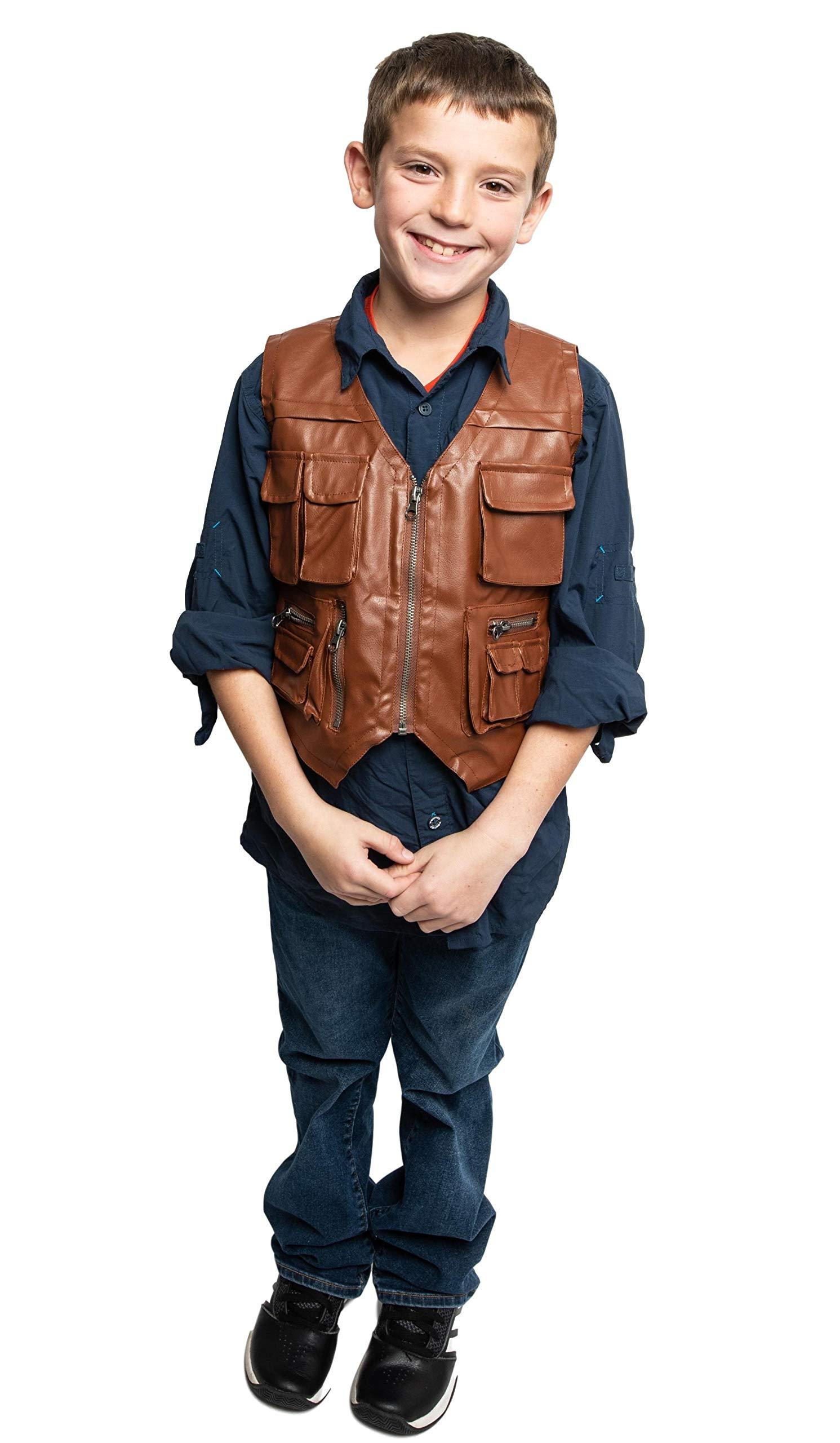 ComfyCamper ComfyCamper Kids Jurassic Dinosaur Wrangler Costume - Brown Leather Vest World Park Utility Zookeeper Boys, 2-4 Years, True Brown