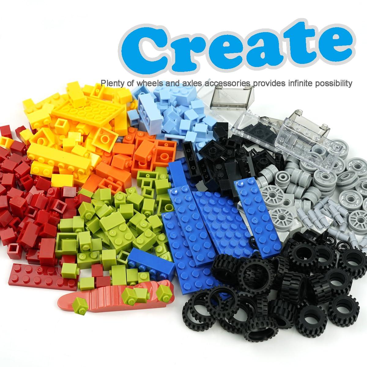 Pamvava Classic Bricks Wheels and Axles Sets, Over 400pcs Car Parts and Pieces Tires, Educational Building Kits Toys