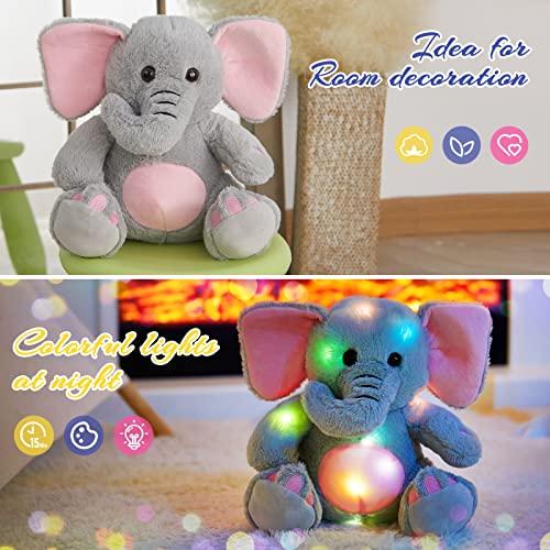 BSTAOFY BSTAOFY 13'' Light up Elephant Stuffed Animals Glow LED Elephant Soft Plush Toys Night Light Companion Birthday Christmas for Kids Boys Girls